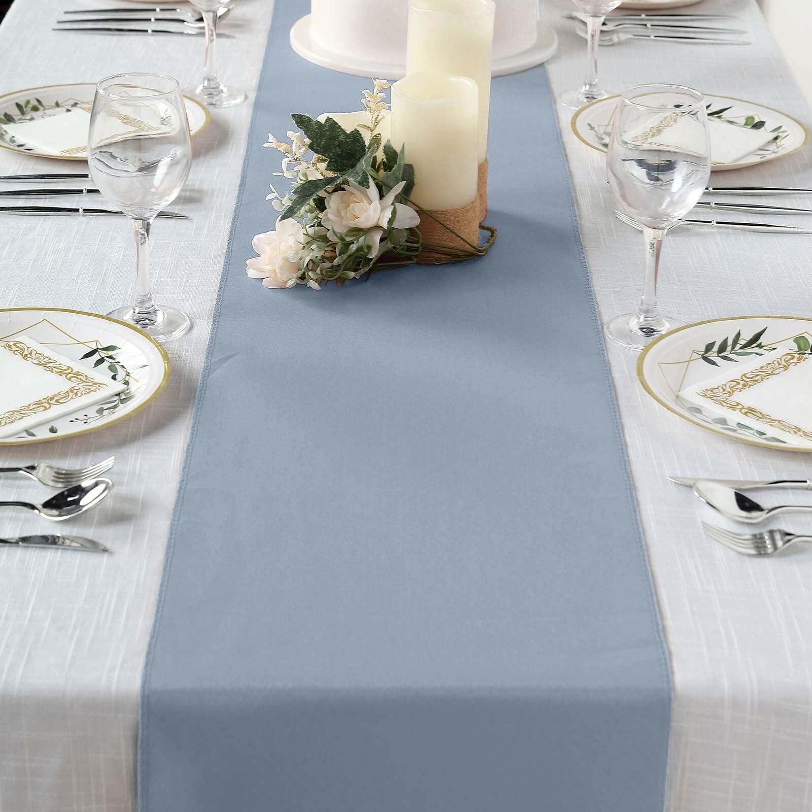 Polyester 12"x108" Table Runner Dusty Blue - Durable & Wrinkle - Resistant Table Decor - Linen Luxes