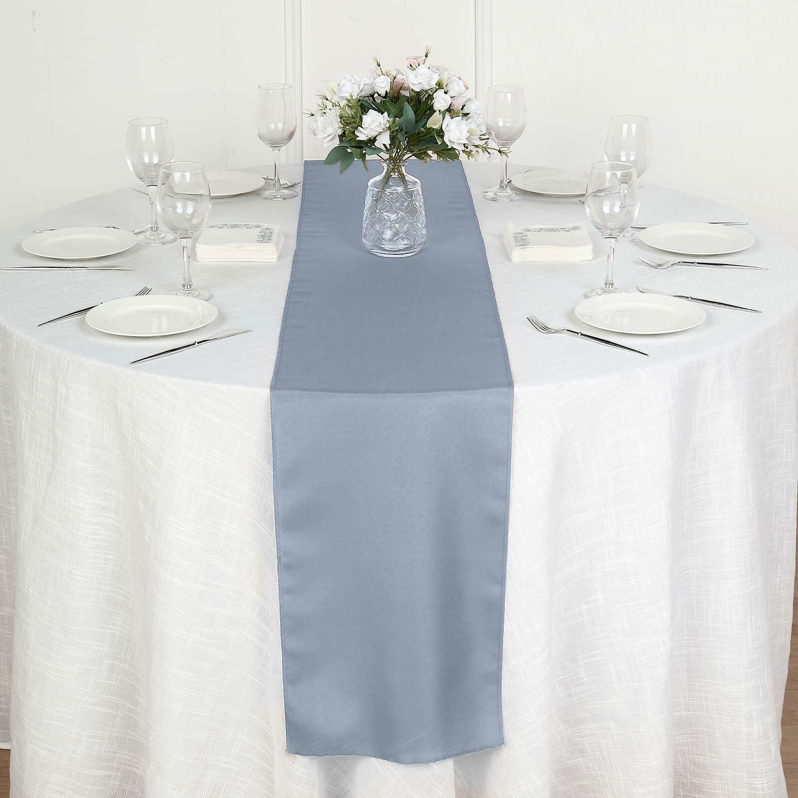 Polyester 12"x108" Table Runner Dusty Blue - Durable & Wrinkle - Resistant Table Decor - Linen Luxes