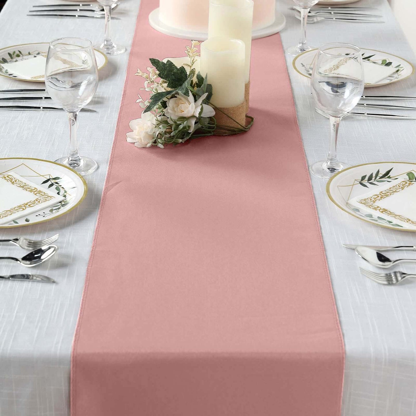 Polyester 12"x108" Table Runner Dusty Rose - Durable & Wrinkle - Resistant Table Decor - Linen Luxes