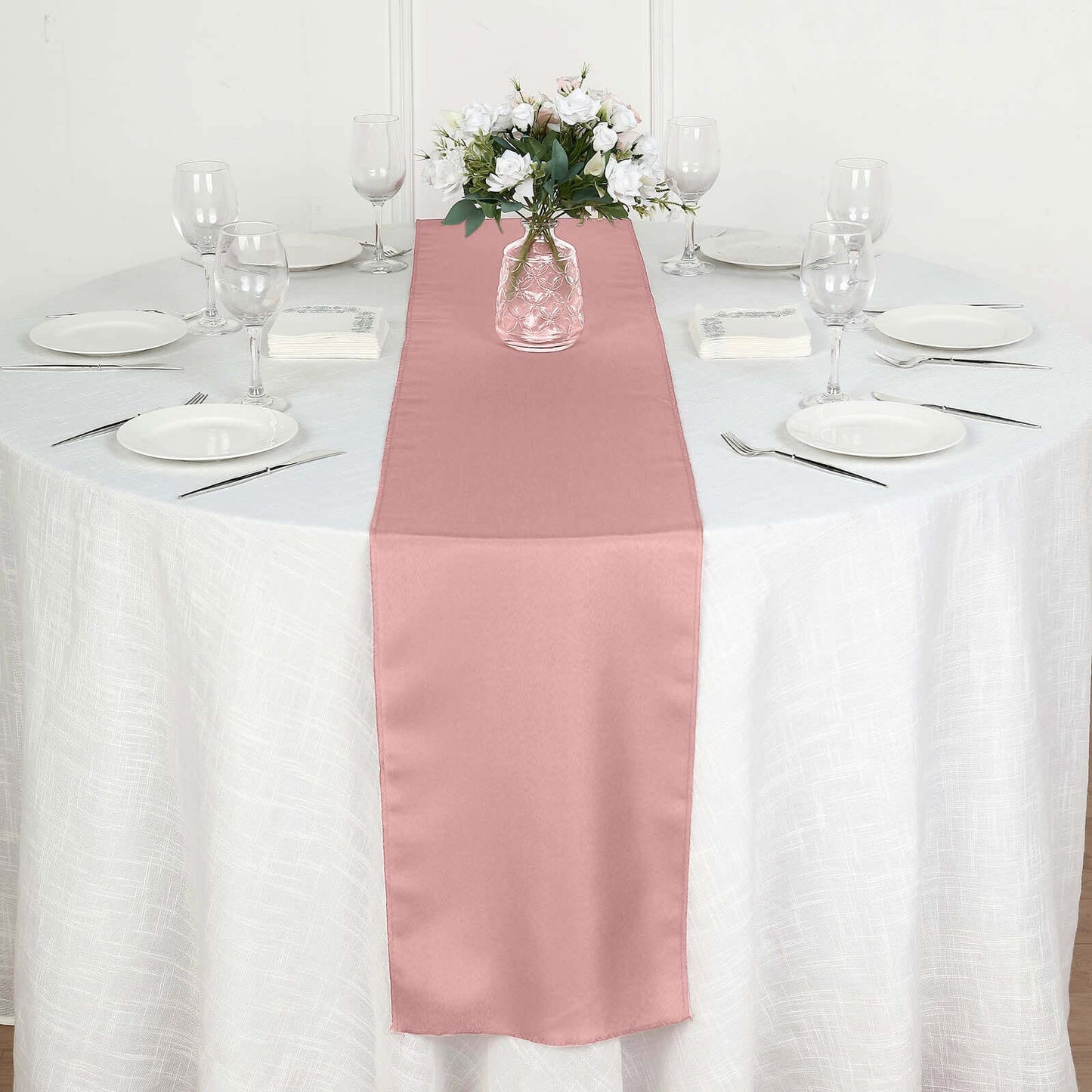 Polyester 12"x108" Table Runner Dusty Rose - Durable & Wrinkle - Resistant Table Decor - Linen Luxes