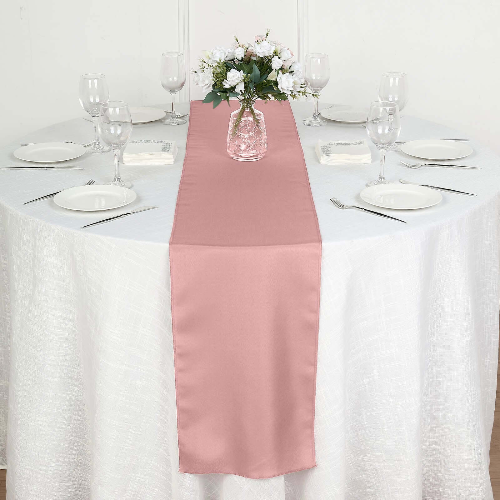 Polyester 12"x108" Table Runner Dusty Rose - Durable & Wrinkle - Resistant Table Decor - Linen Luxes