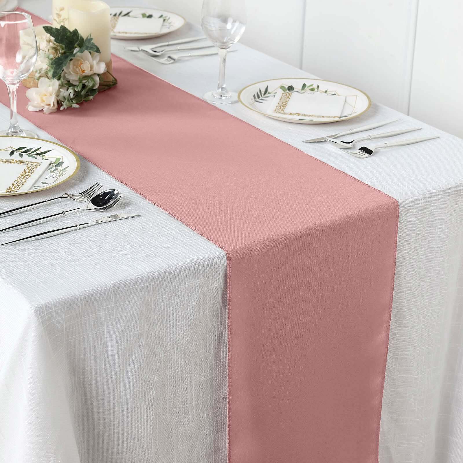 Polyester 12"x108" Table Runner Dusty Rose - Durable & Wrinkle - Resistant Table Decor - Linen Luxes