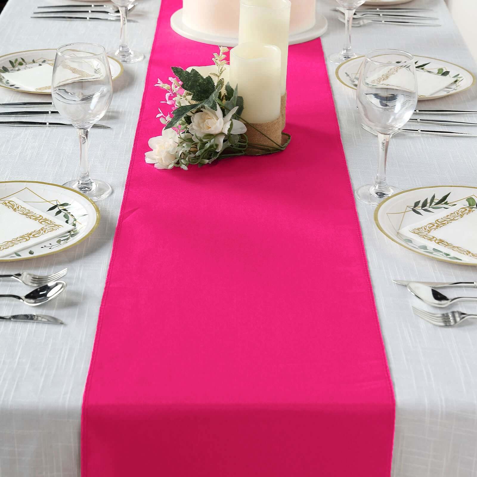 Polyester 12"x108" Table Runner Fuchsia - Durable & Wrinkle - Resistant Table Decor - Linen Luxes