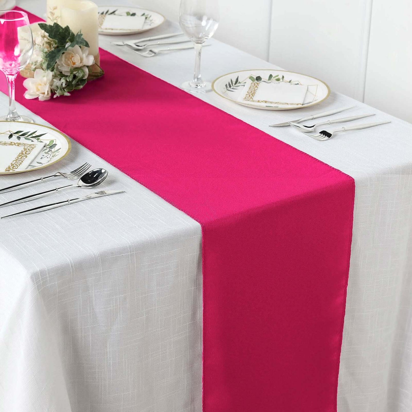 Polyester 12"x108" Table Runner Fuchsia - Durable & Wrinkle - Resistant Table Decor - Linen Luxes