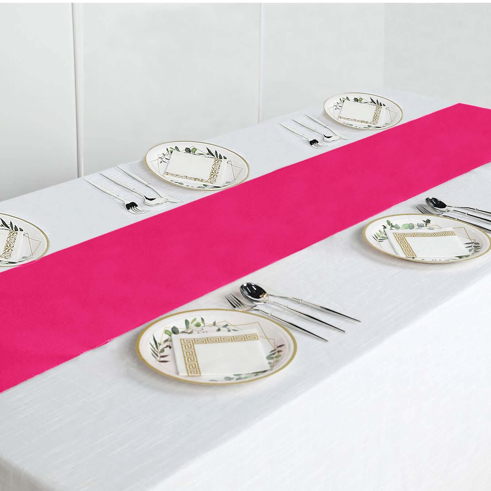 Polyester 12"x108" Table Runner Fuchsia - Durable & Wrinkle - Resistant Table Decor - Linen Luxes