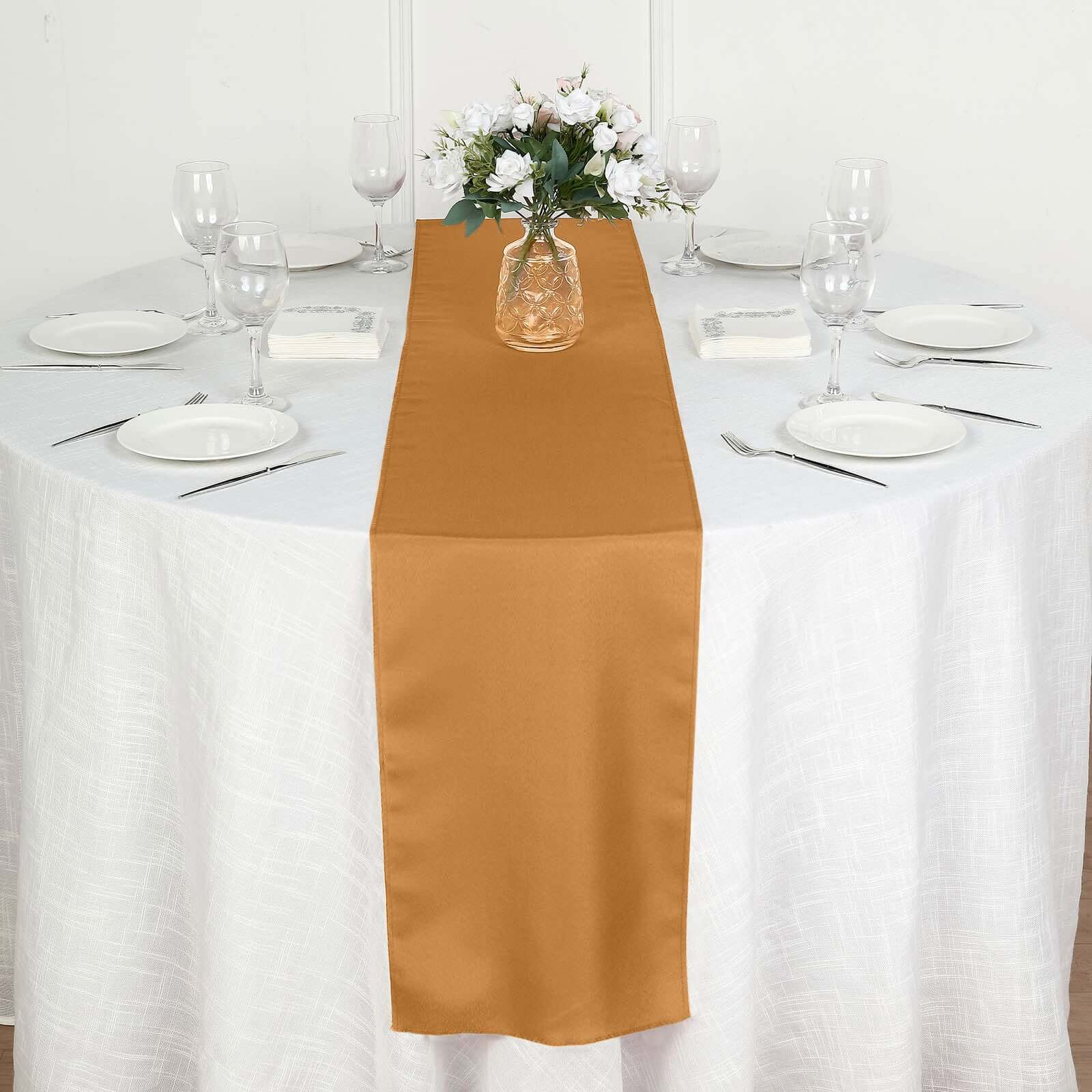 Polyester 12"x108" Table Runner Gold - Durable & Wrinkle - Resistant Table Decor for All Occasions - Linen Luxes