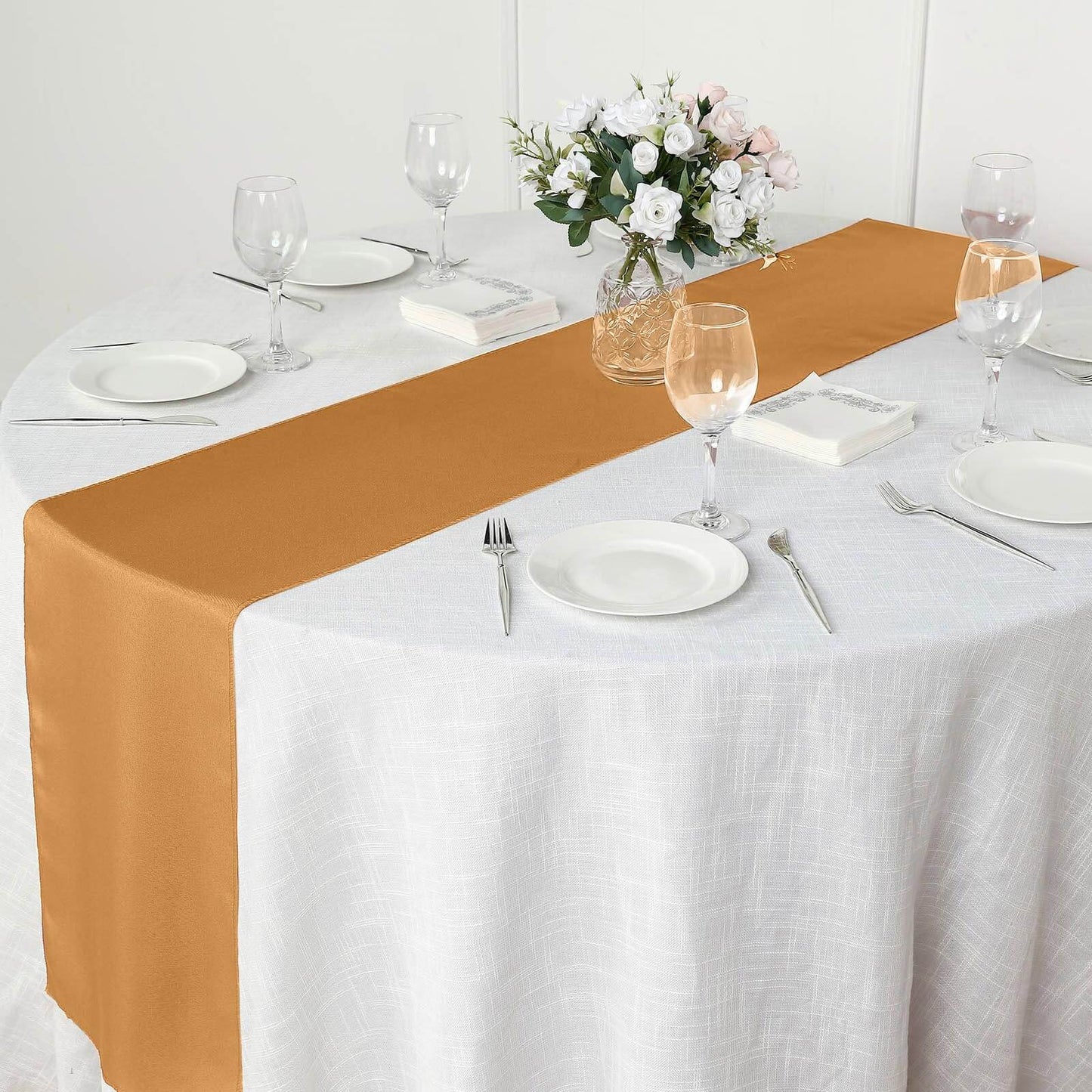 Polyester 12"x108" Table Runner Gold - Durable & Wrinkle - Resistant Table Decor for All Occasions - Linen Luxes