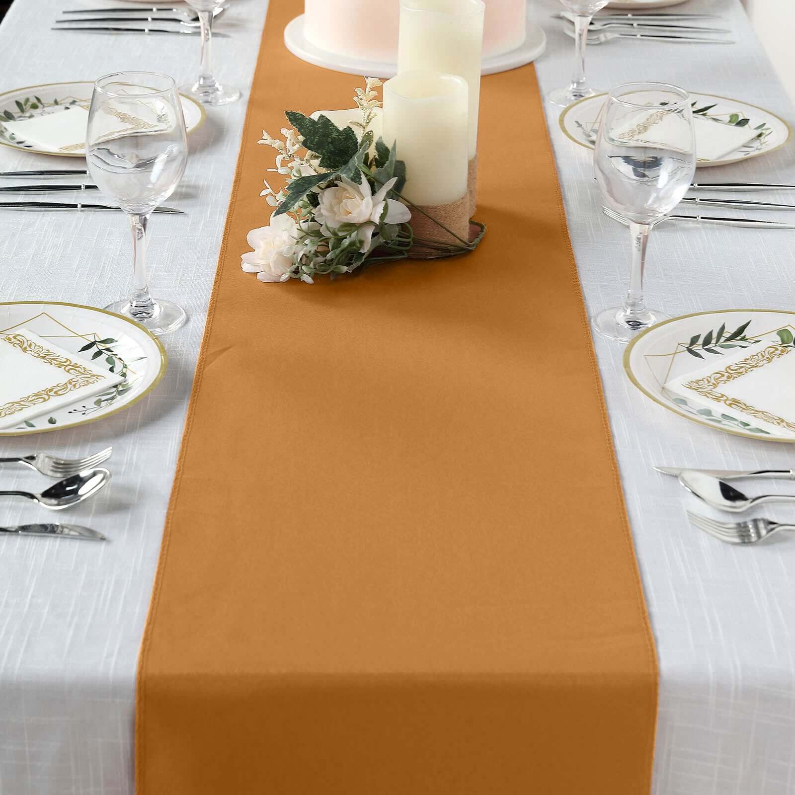Polyester 12"x108" Table Runner Gold - Durable & Wrinkle - Resistant Table Decor for All Occasions - Linen Luxes