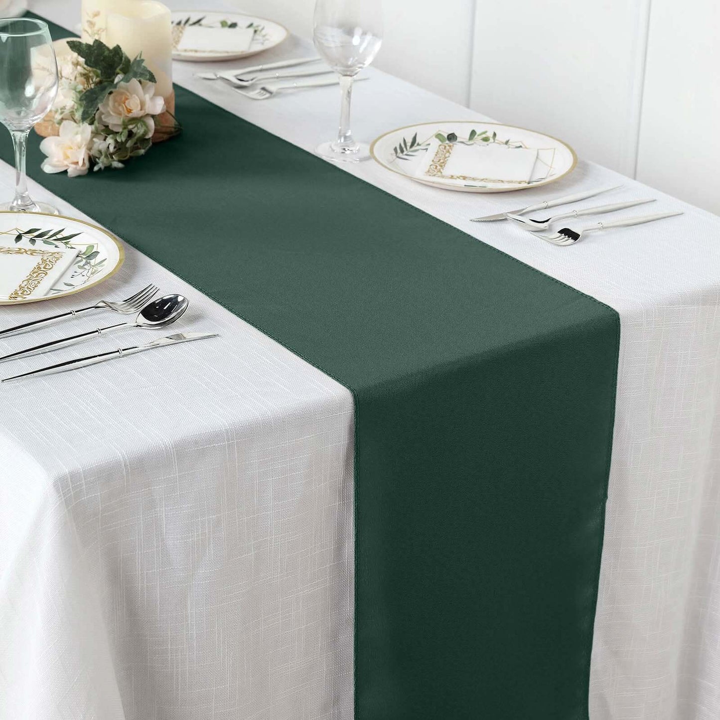 Polyester 12"x108" Table Runner Hunter Emerald Green - Durable & Wrinkle - Resistant Table Decor - Linen Luxes