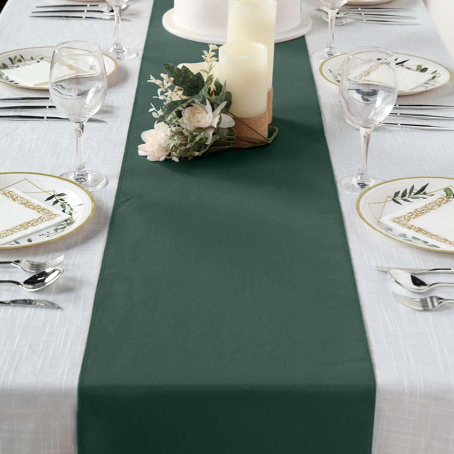 Polyester 12"x108" Table Runner Hunter Emerald Green - Durable & Wrinkle - Resistant Table Decor - Linen Luxes