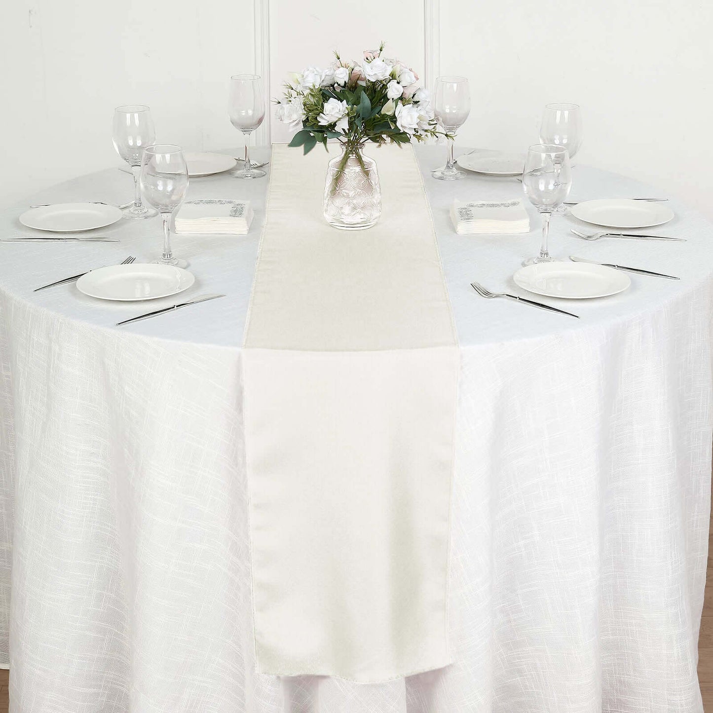 Polyester 12"x108" Table Runner Ivory - Durable & Wrinkle - Resistant Table Decor - Linen Luxes