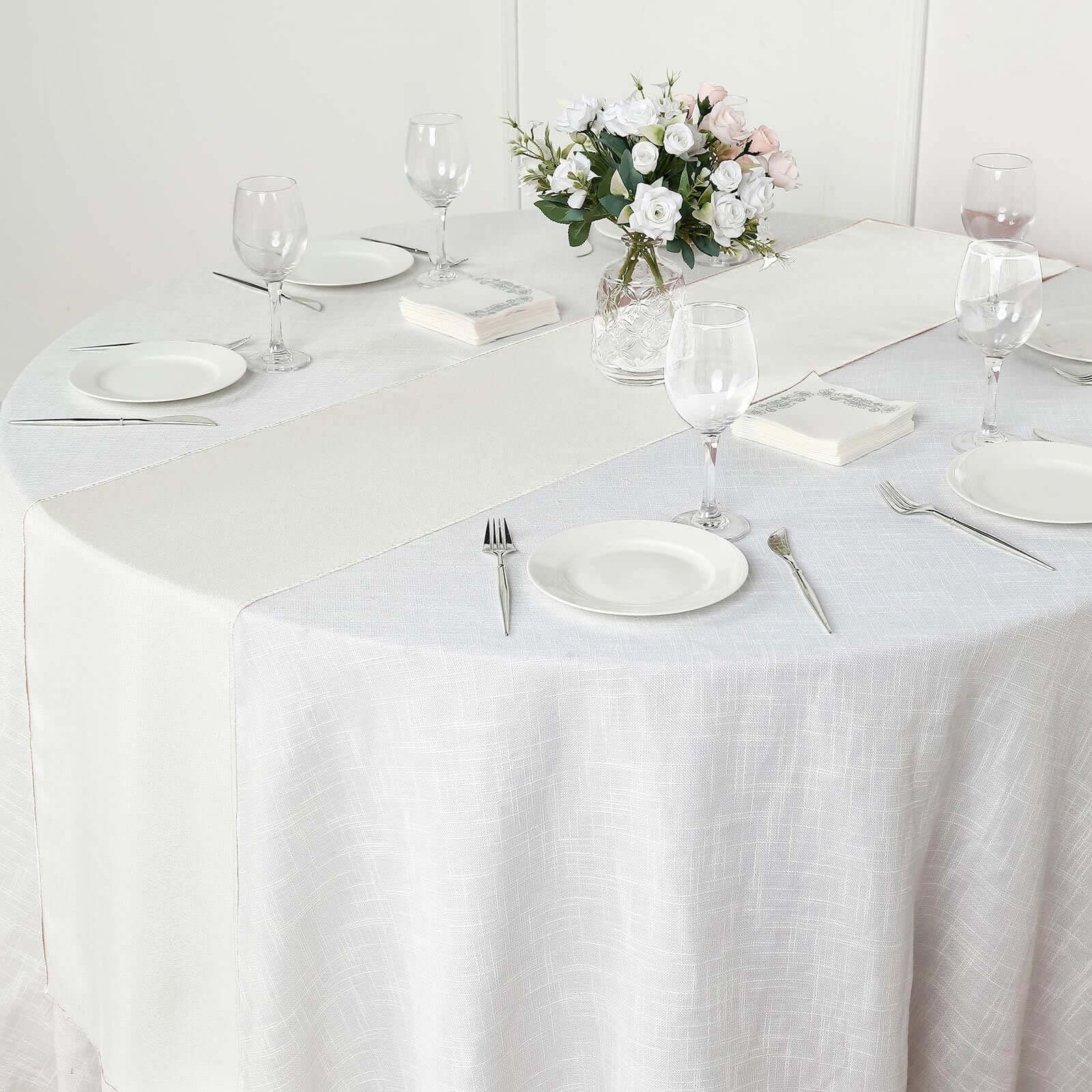 Polyester 12"x108" Table Runner Ivory - Durable & Wrinkle - Resistant Table Decor - Linen Luxes