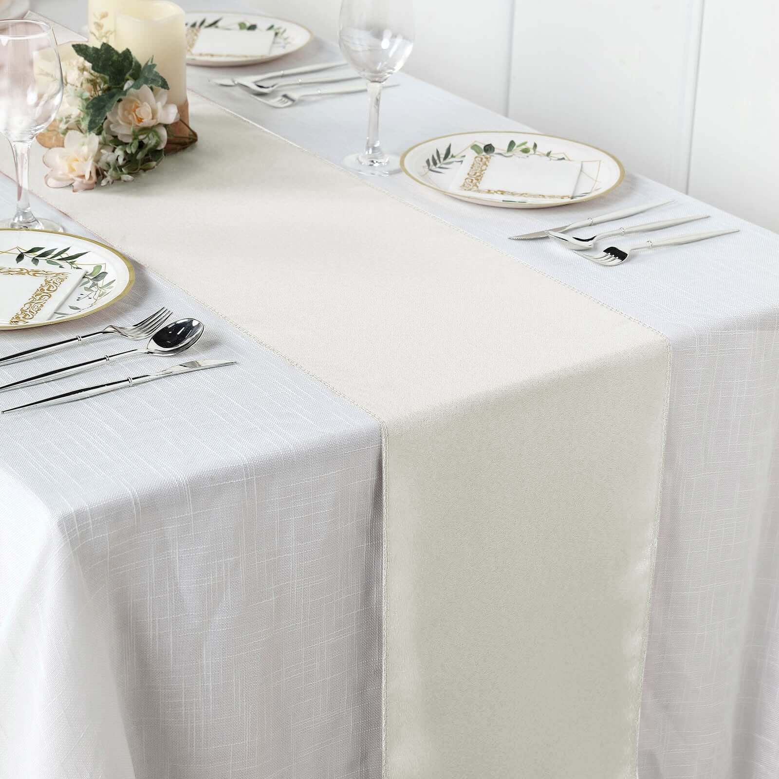 Polyester 12"x108" Table Runner Ivory - Durable & Wrinkle - Resistant Table Decor - Linen Luxes