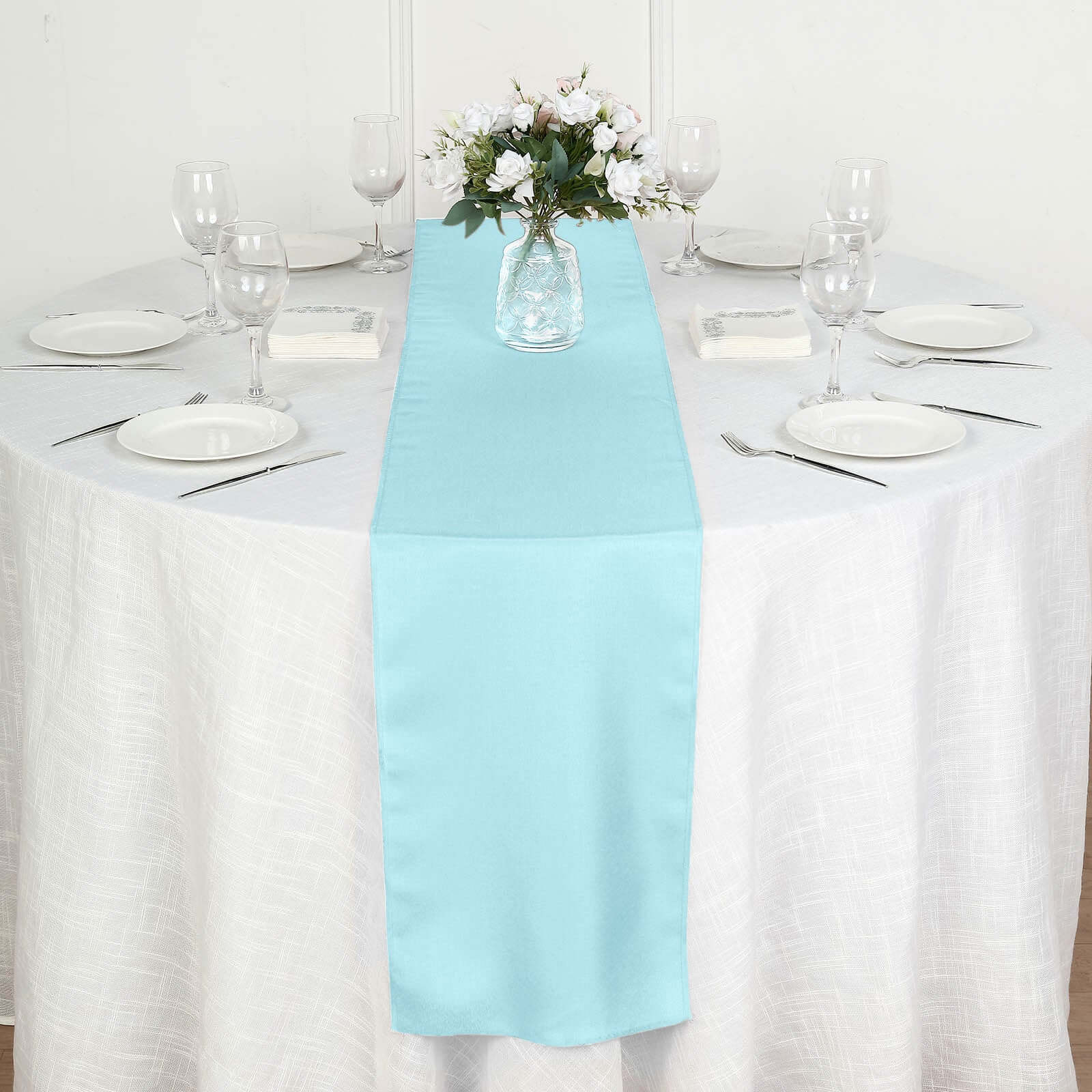 Polyester 12"x108" Table Runner Light Blue - Durable & Wrinkle - Resistant Table Decor - Linen Luxes