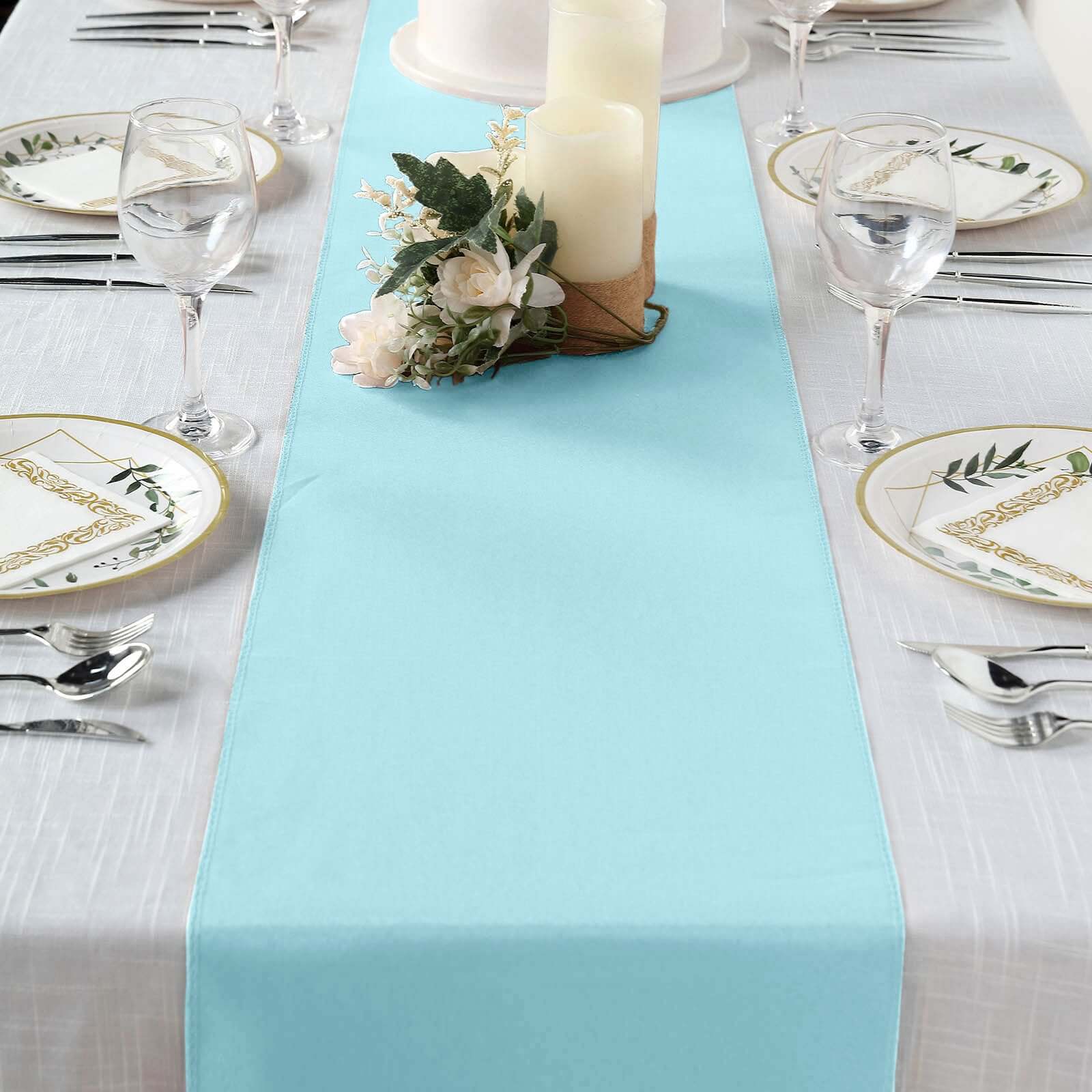 Polyester 12"x108" Table Runner Light Blue - Durable & Wrinkle - Resistant Table Decor - Linen Luxes
