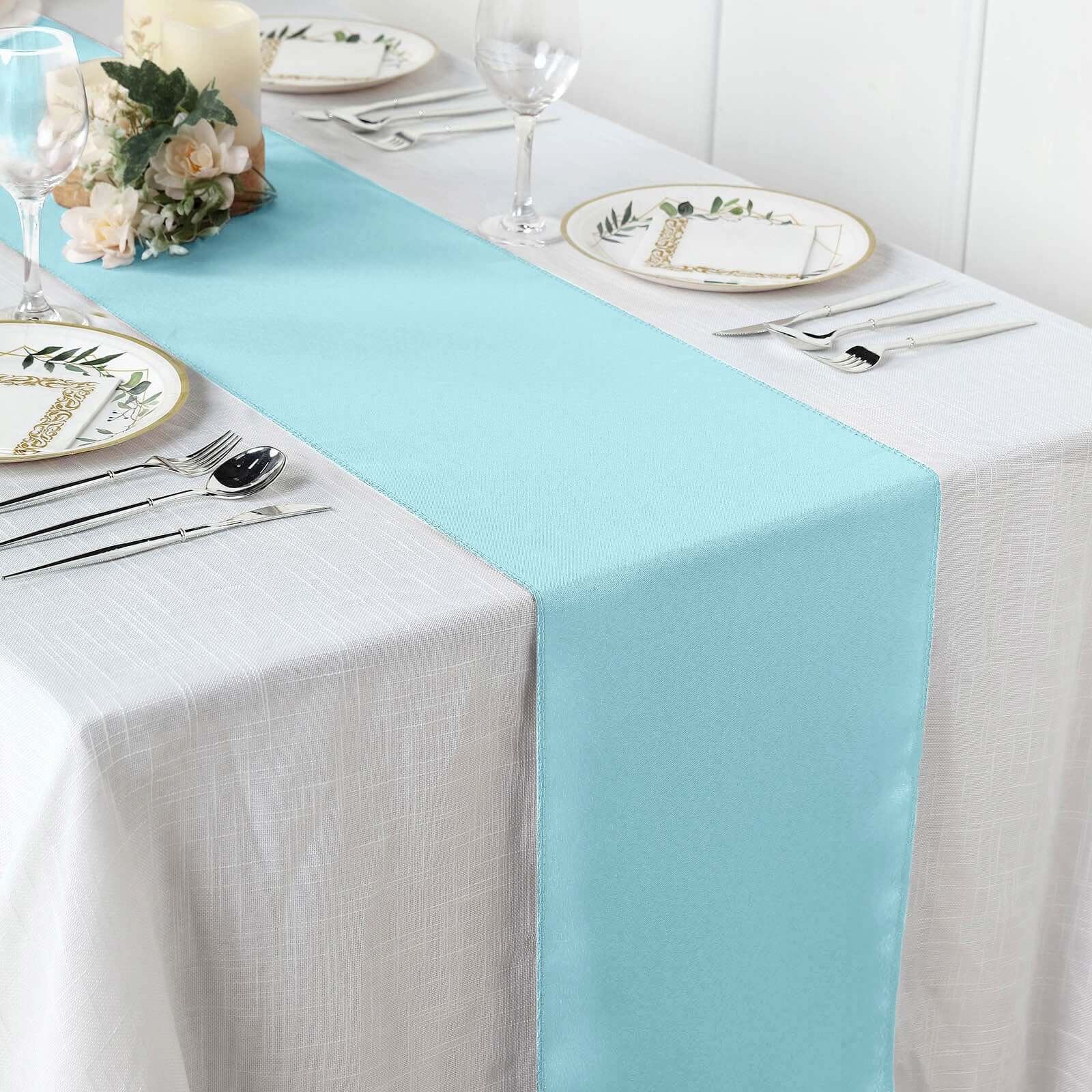 Polyester 12"x108" Table Runner Light Blue - Durable & Wrinkle - Resistant Table Decor - Linen Luxes