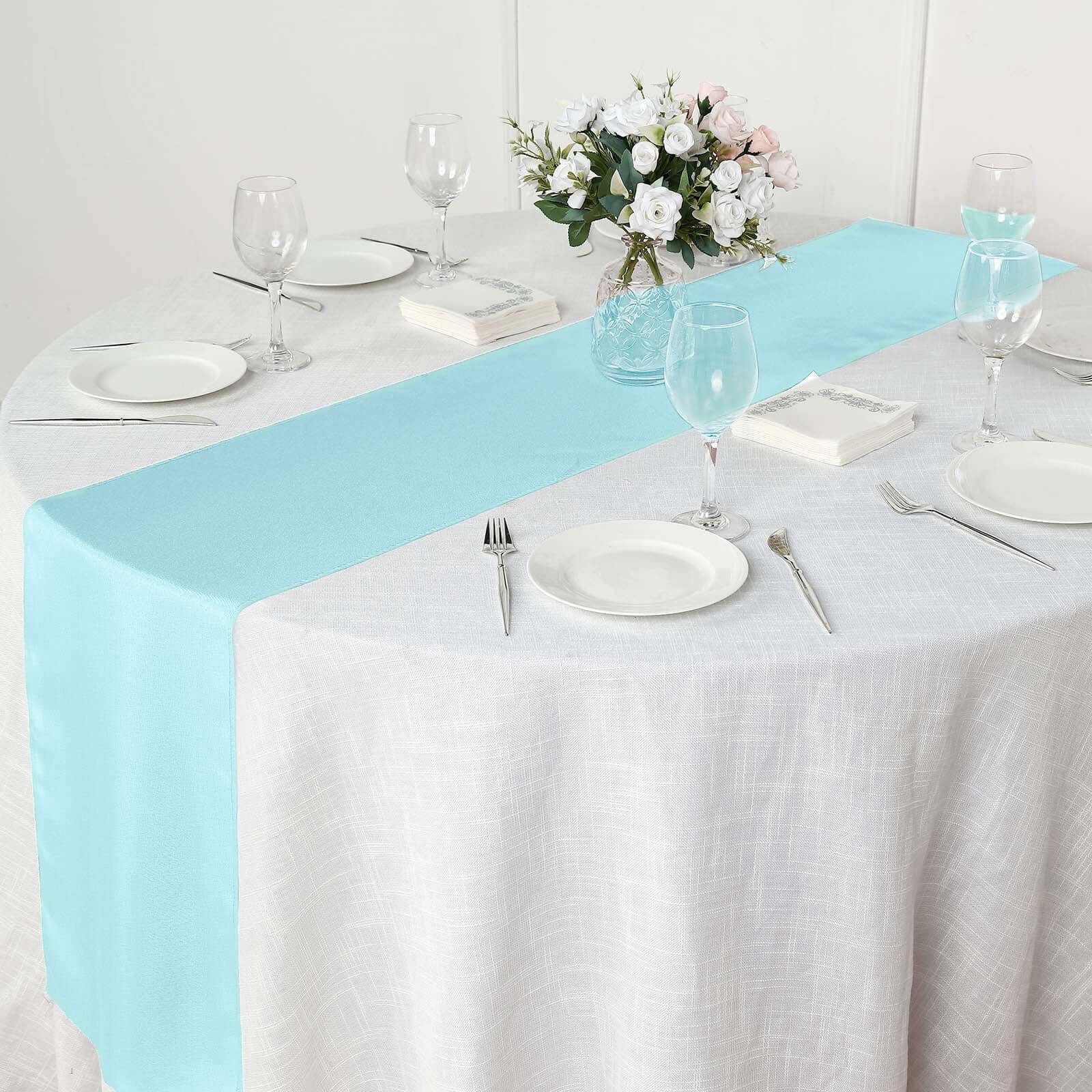 Polyester 12"x108" Table Runner Light Blue - Durable & Wrinkle - Resistant Table Decor - Linen Luxes