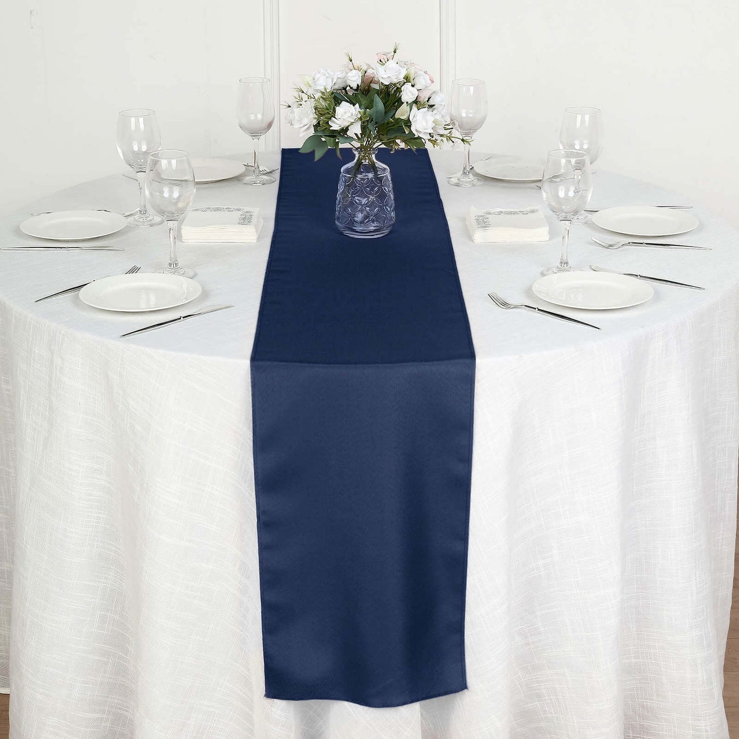 Polyester 12"x108" Table Runner Navy Blue - Durable & Wrinkle - Resistant Table Decor - Linen Luxes