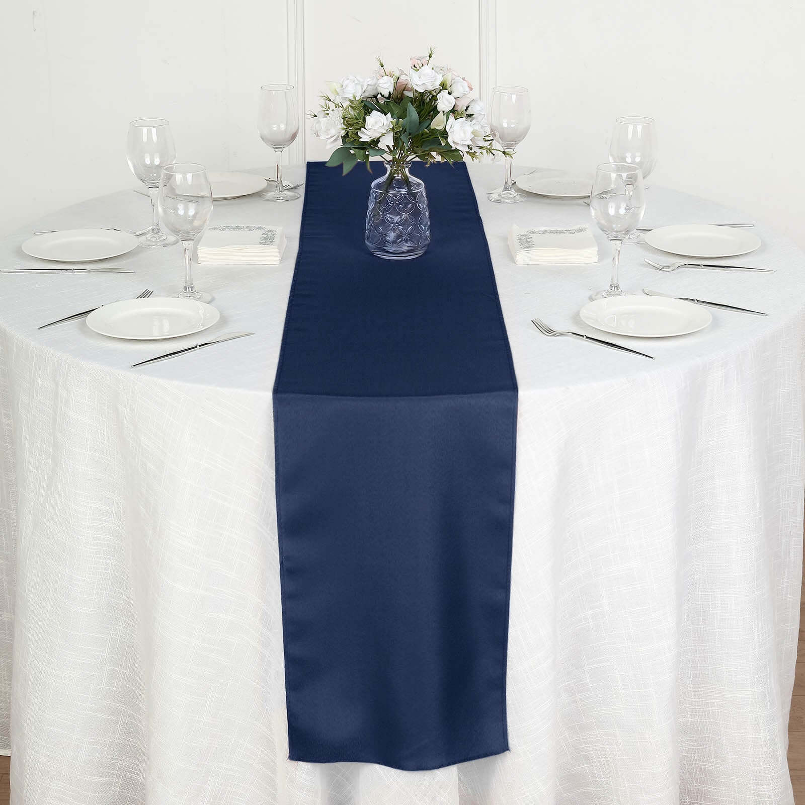 Polyester 12"x108" Table Runner Navy Blue - Durable & Wrinkle - Resistant Table Decor - Linen Luxes