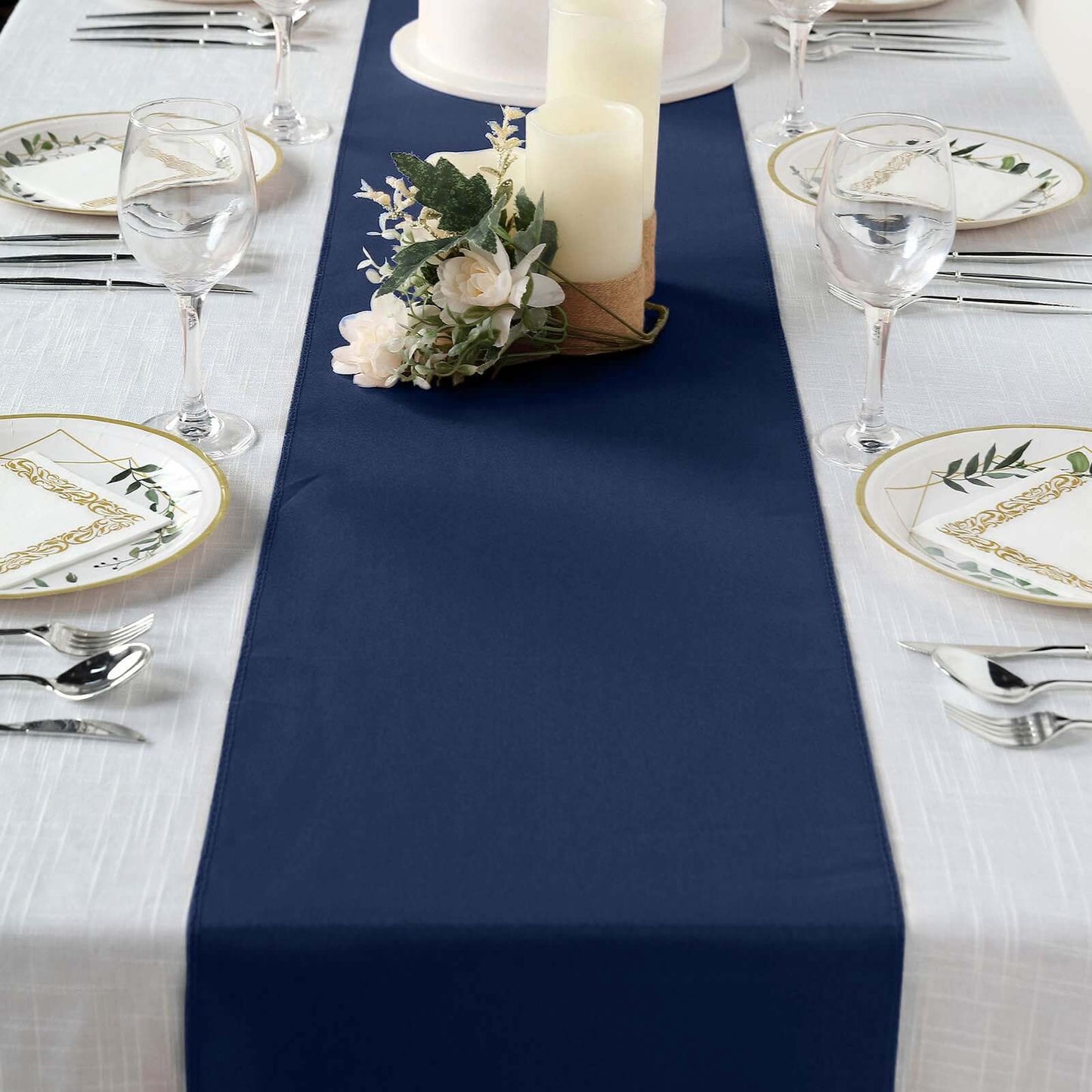 Polyester 12"x108" Table Runner Navy Blue - Durable & Wrinkle - Resistant Table Decor - Linen Luxes