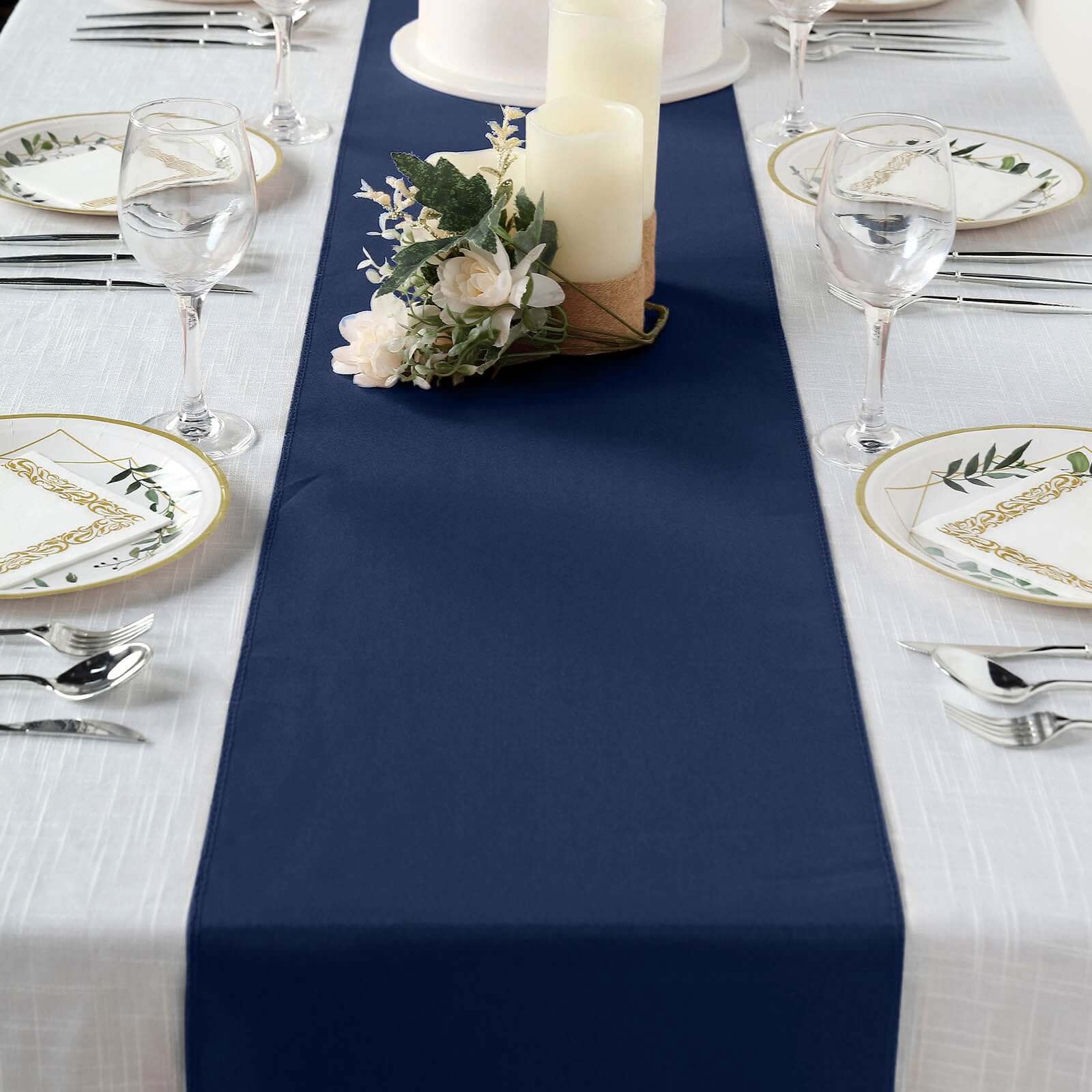 Polyester 12"x108" Table Runner Navy Blue - Durable & Wrinkle - Resistant Table Decor - Linen Luxes