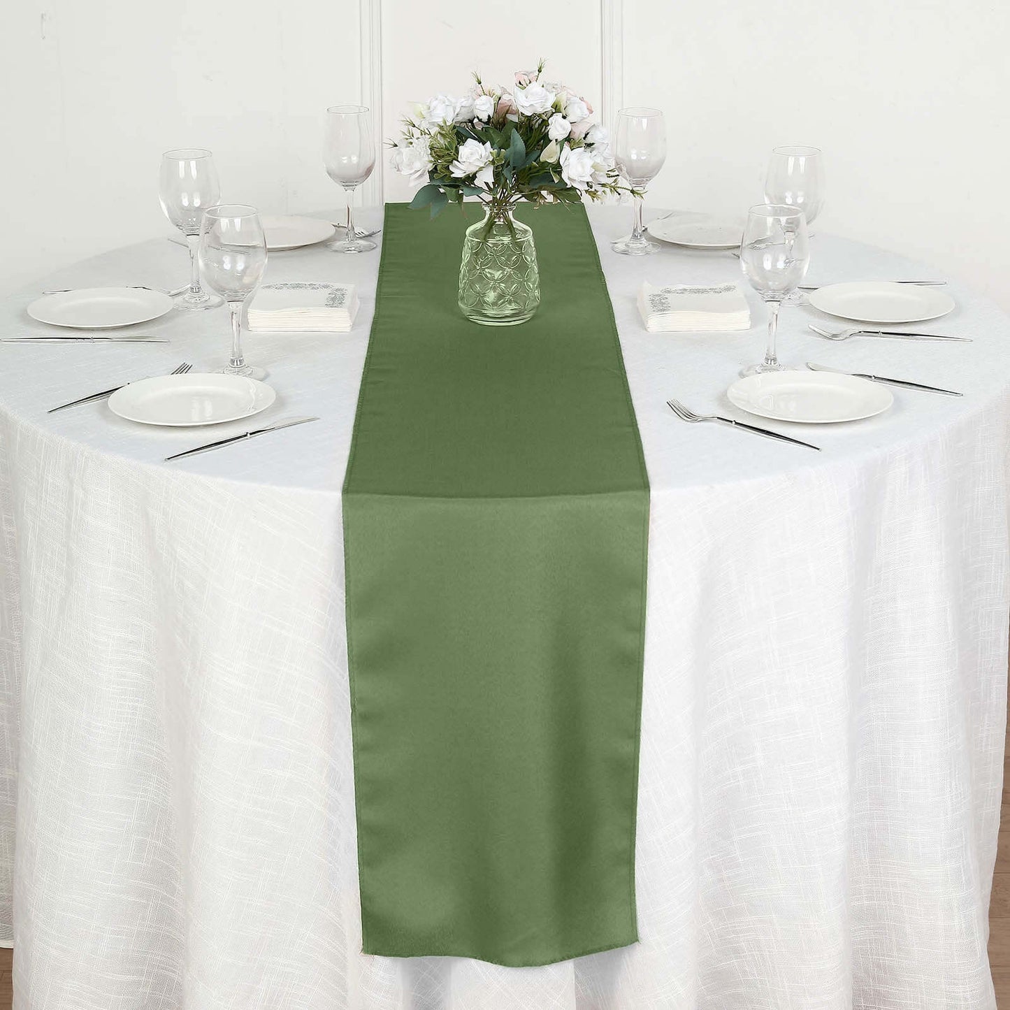 Polyester 12"x108" Table Runner Olive Green - Durable & Wrinkle - Resistant Table Decor - Linen Luxes