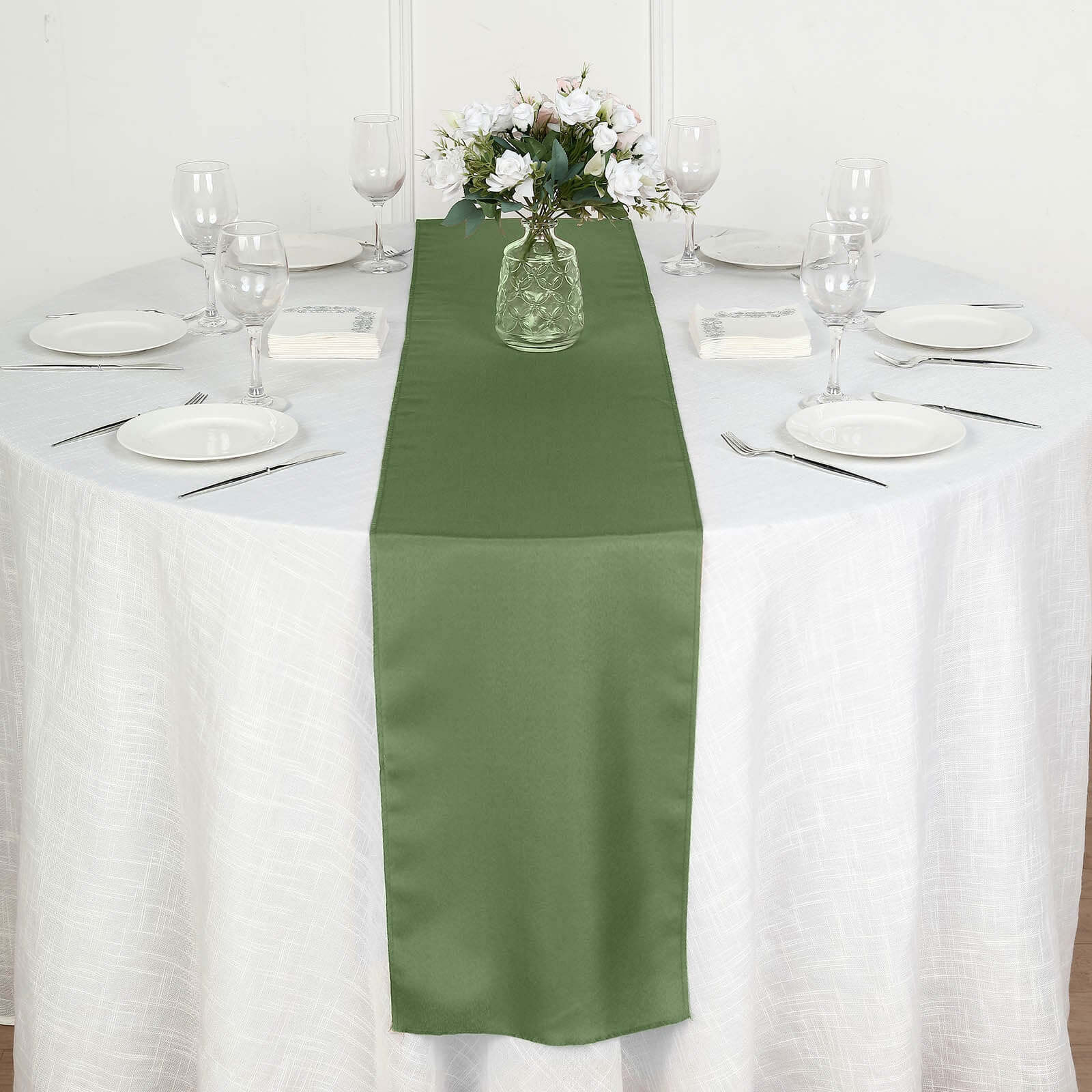 Polyester 12"x108" Table Runner Olive Green - Durable & Wrinkle - Resistant Table Decor - Linen Luxes