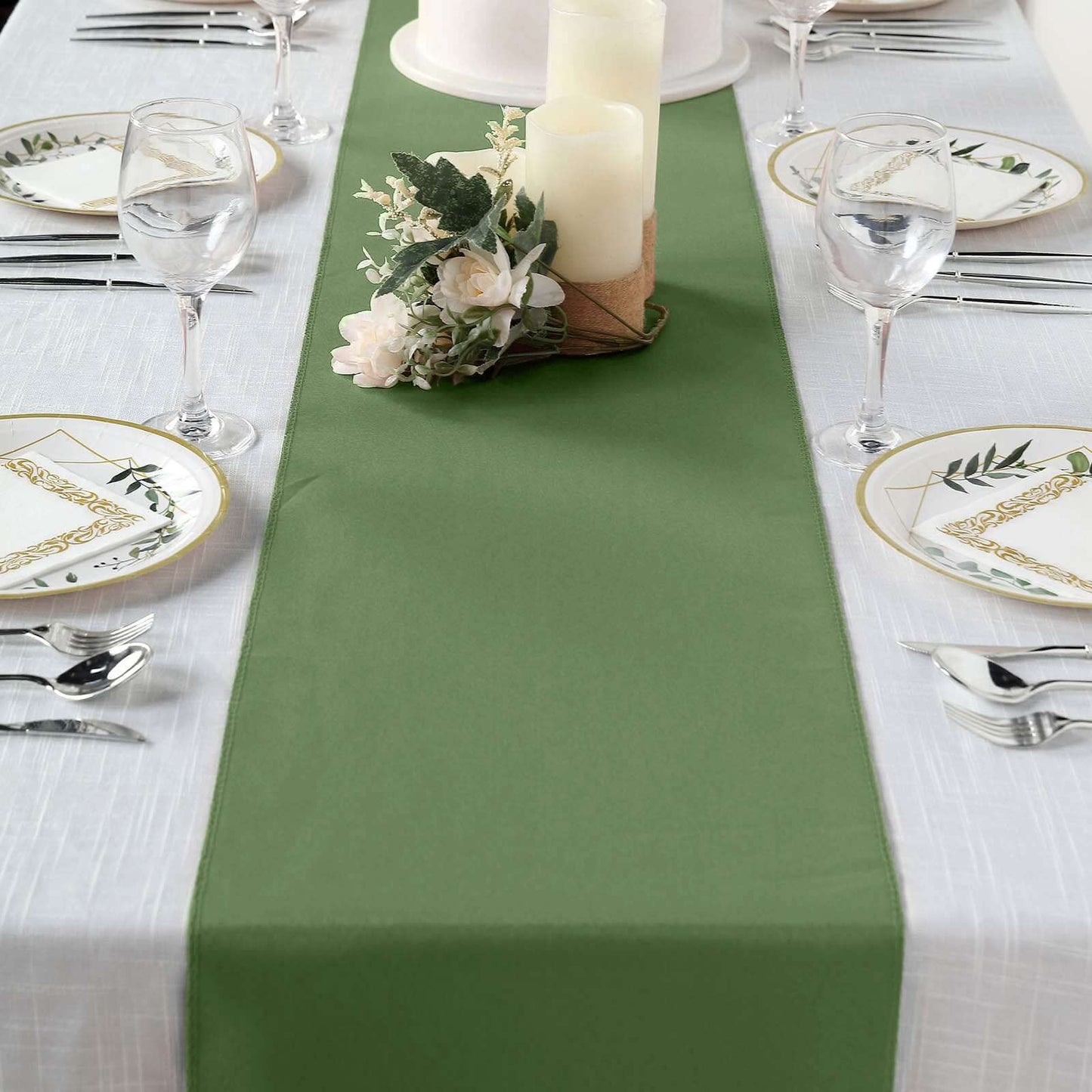 Polyester 12"x108" Table Runner Olive Green - Durable & Wrinkle - Resistant Table Decor - Linen Luxes