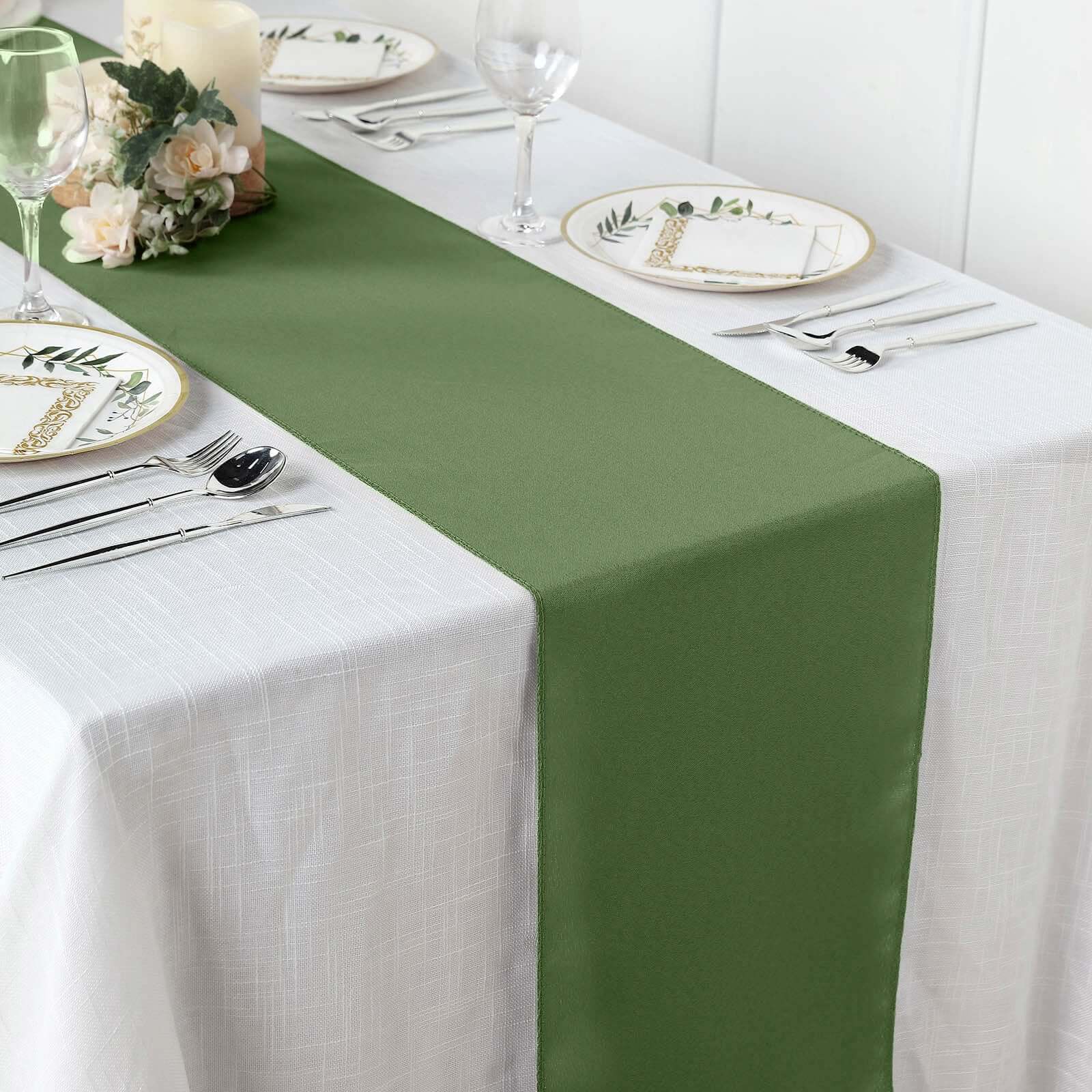 Polyester 12"x108" Table Runner Olive Green - Durable & Wrinkle - Resistant Table Decor - Linen Luxes