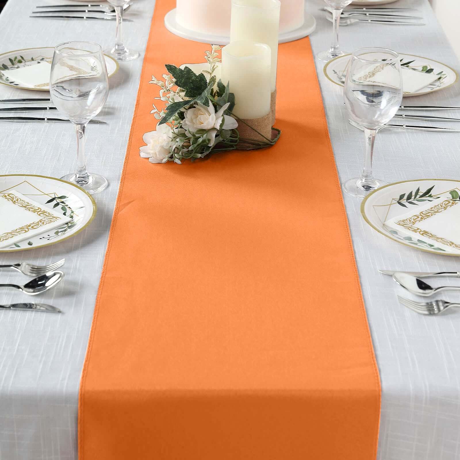 Polyester 12"x108" Table Runner Orange - Durable & Wrinkle - Resistant Table Decor - Linen Luxes