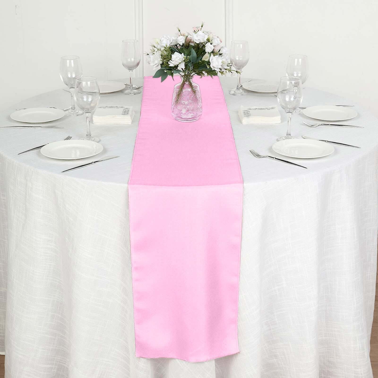 Polyester 12"x108" Table Runner Pink - Durable & Wrinkle - Resistant Table Decor - Linen Luxes