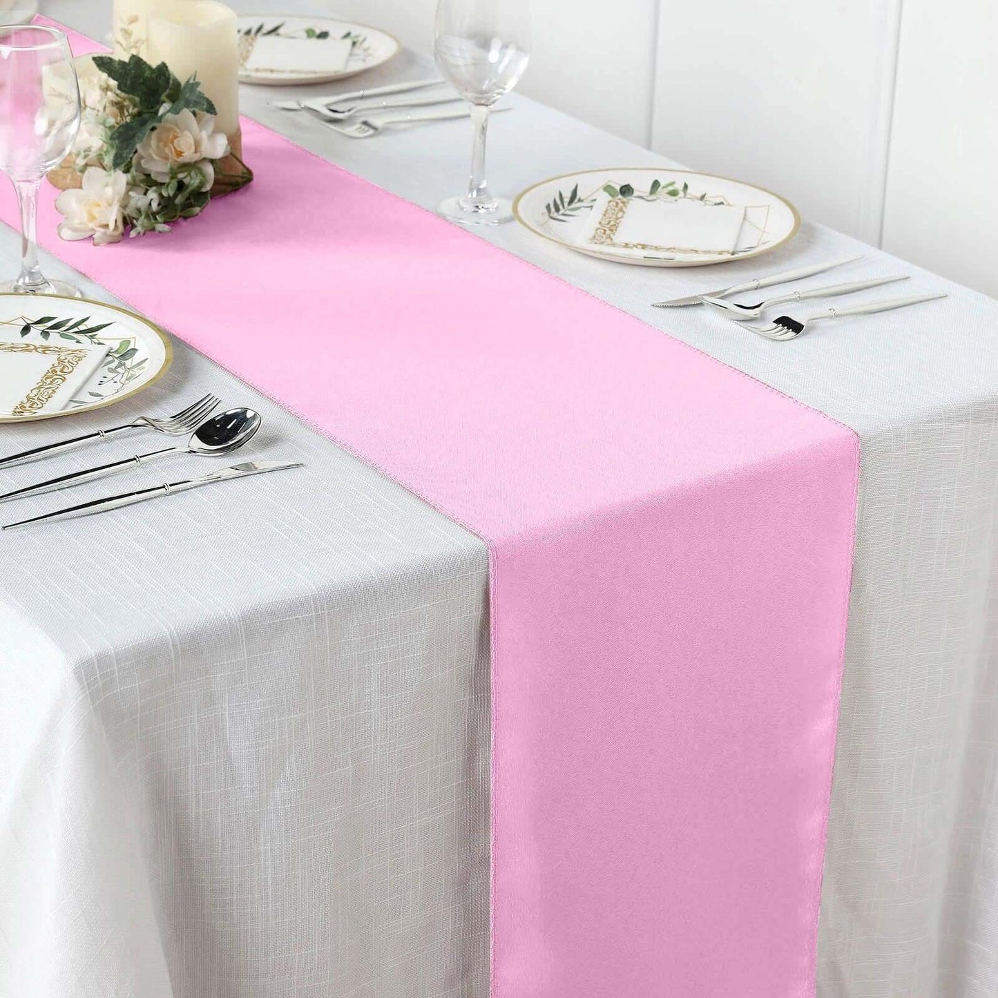Polyester 12"x108" Table Runner Pink - Durable & Wrinkle - Resistant Table Decor - Linen Luxes
