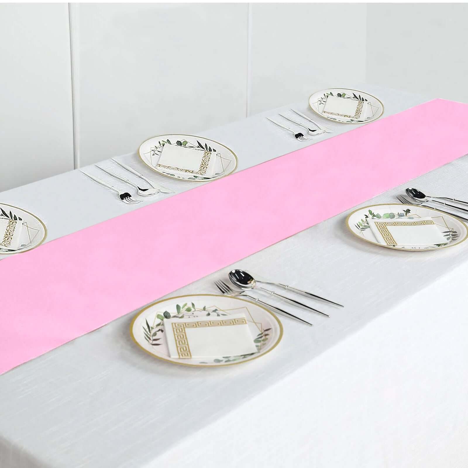 Polyester 12"x108" Table Runner Pink - Durable & Wrinkle - Resistant Table Decor - Linen Luxes