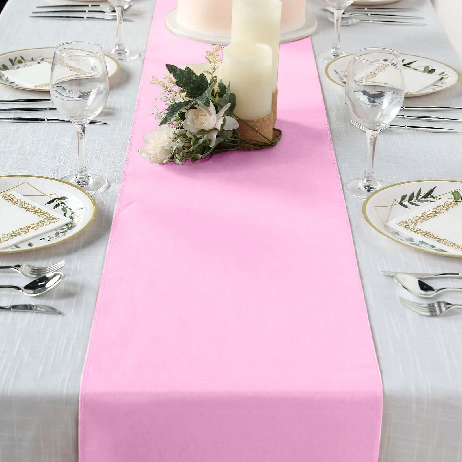 Polyester 12"x108" Table Runner Pink - Durable & Wrinkle - Resistant Table Decor - Linen Luxes