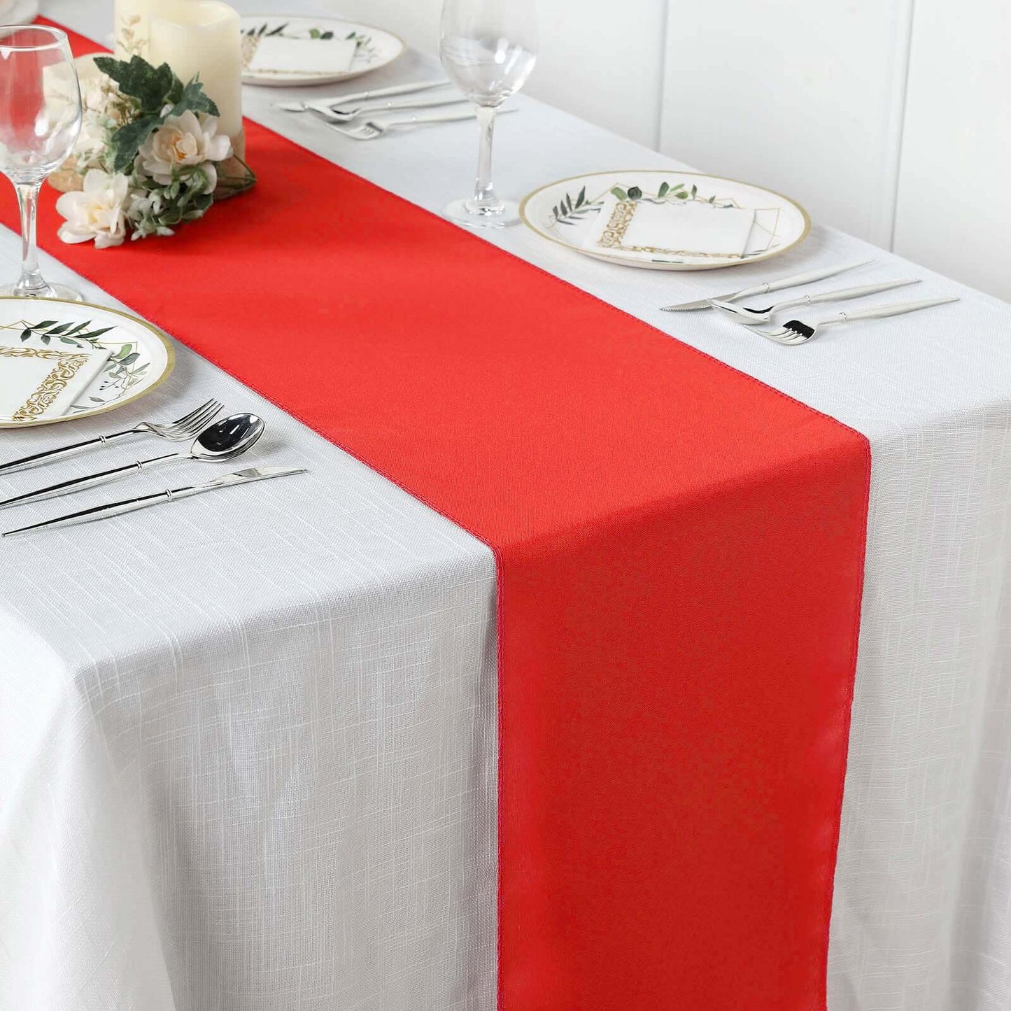 Polyester 12"x108" Table Runner Red - Durable & Wrinkle - Resistant Table Decor - Linen Luxes