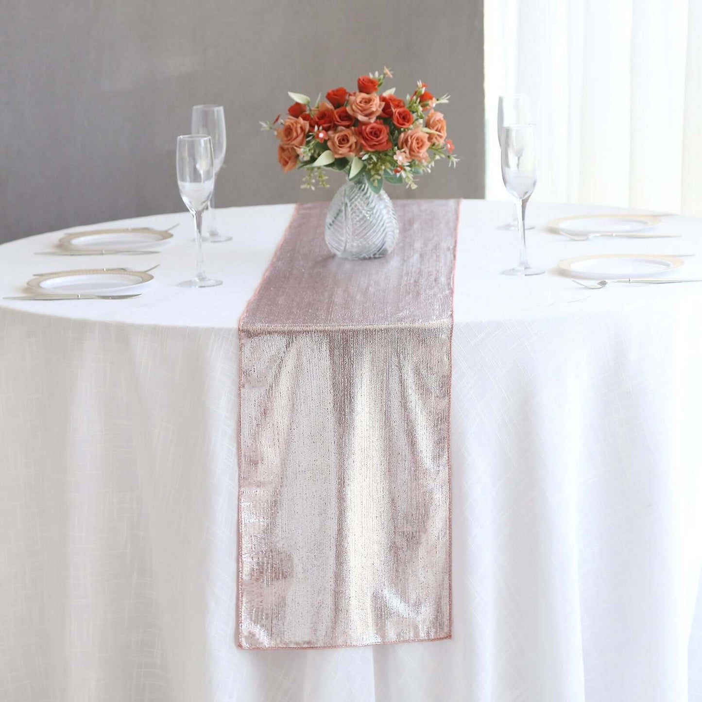 Polyester 12"x108" Table Runner Rose Gold Shimmer Sequin Dots - Wrinkle-Free Finish Table Linen