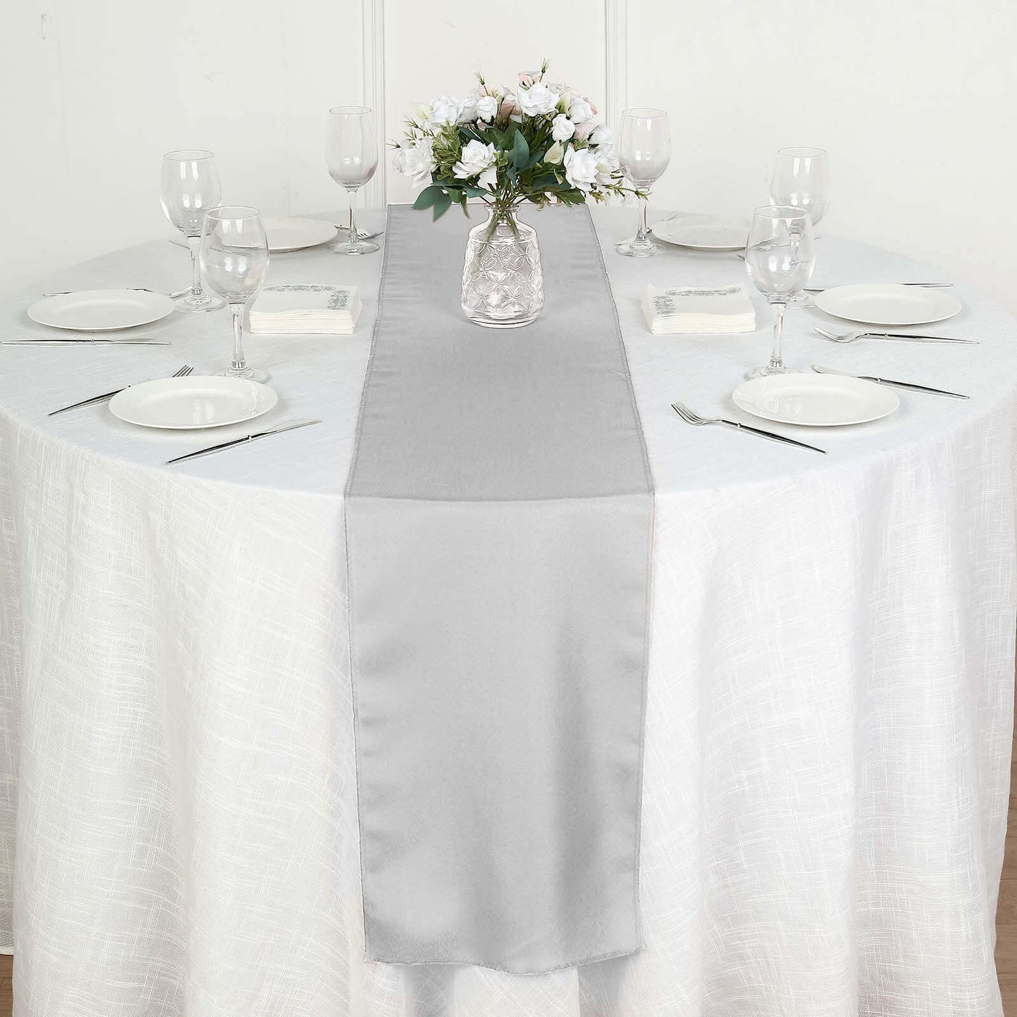 Polyester 12"x108" Table Runner Silver - Durable & Wrinkle - Resistant Table Decor - Linen Luxes