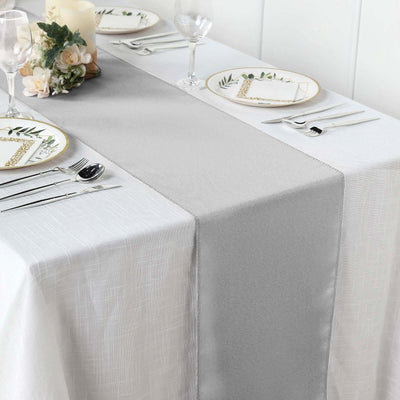 Polyester 12"x108" Table Runner Silver - Durable & Wrinkle - Resistant Table Decor - Linen Luxes