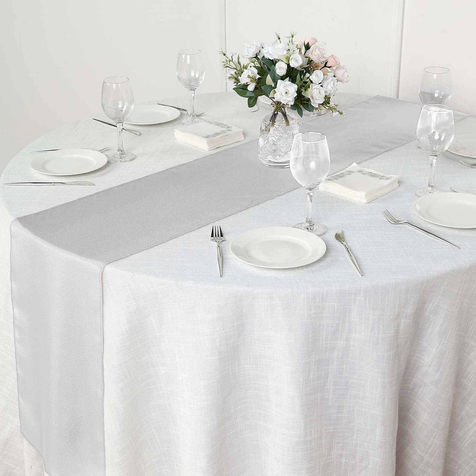Polyester 12"x108" Table Runner Silver - Durable & Wrinkle - Resistant Table Decor - Linen Luxes