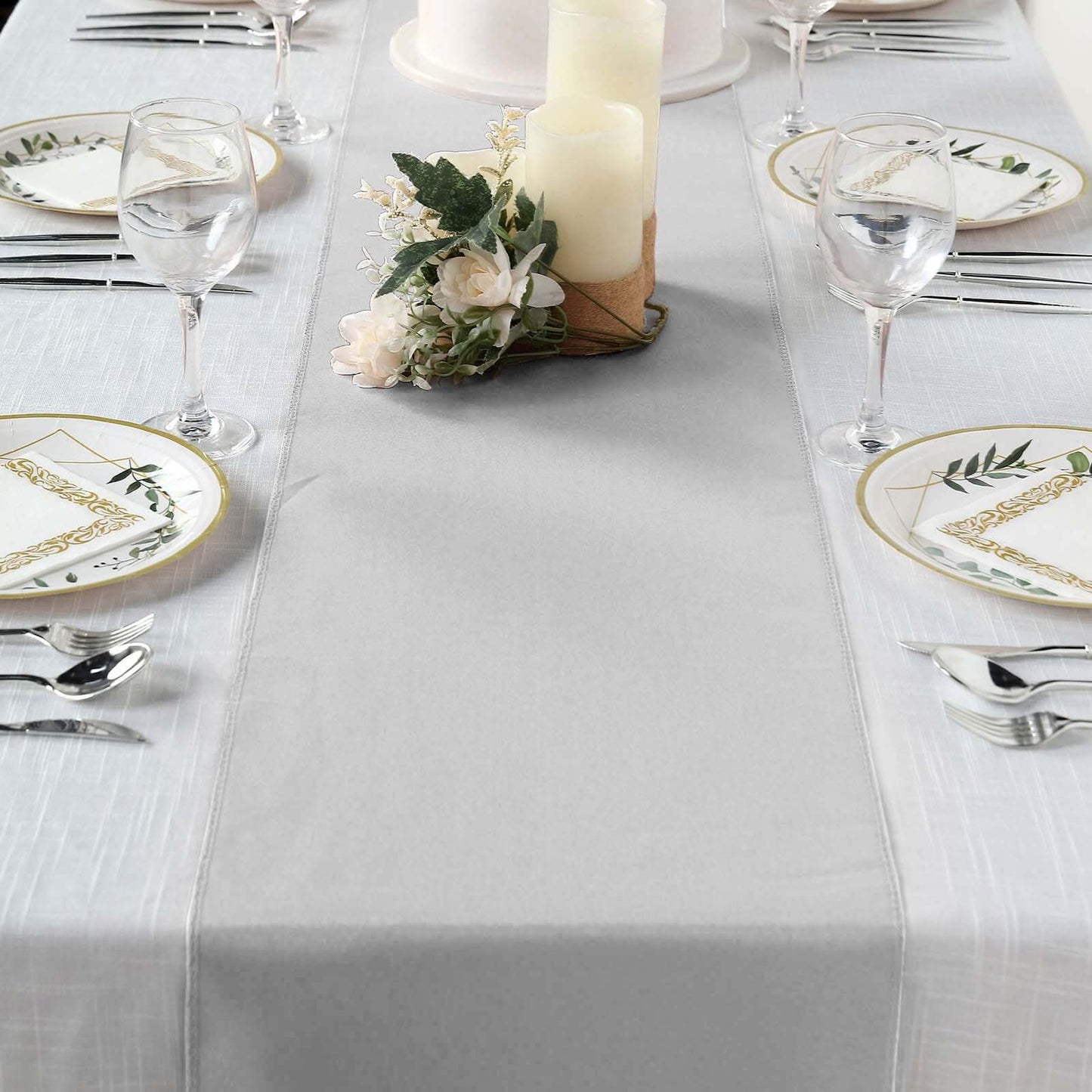 Polyester 12"x108" Table Runner Silver - Durable & Wrinkle - Resistant Table Decor - Linen Luxes