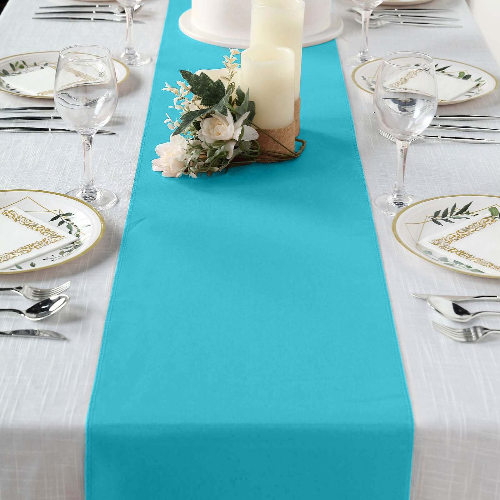 Polyester 12"x108" Table Runner Turquoise - Durable & Wrinkle - Resistant Table Decor - Linen Luxes