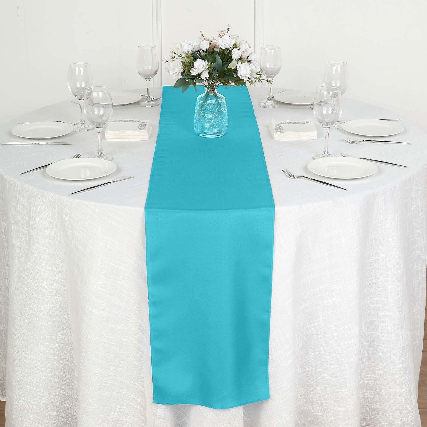 Polyester 12"x108" Table Runner Turquoise - Durable & Wrinkle - Resistant Table Decor - Linen Luxes