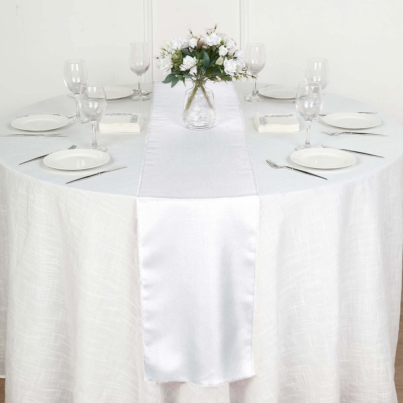 Polyester 12"x108" Table Runner White - Durable & Wrinkle - Resistant Table Decor for All Occasions - Linen Luxes