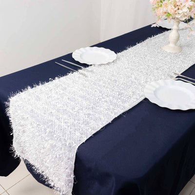 Polyester 12"x108" Table Runner White - Fringe Shag Table Decor