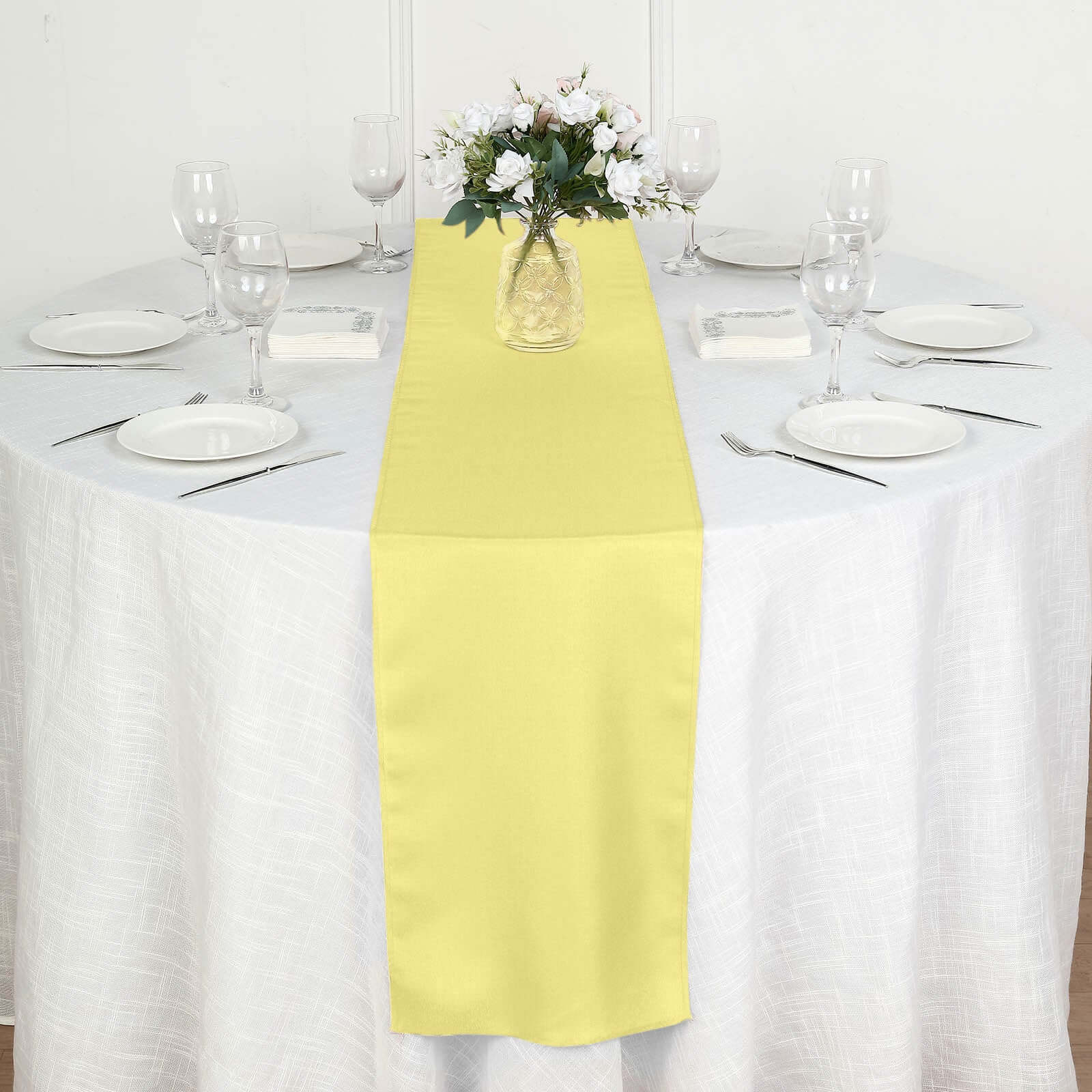 Polyester 12"x108" Table Runner Yellow - Durable & Wrinkle - Resistant Table Decor - Linen Luxes