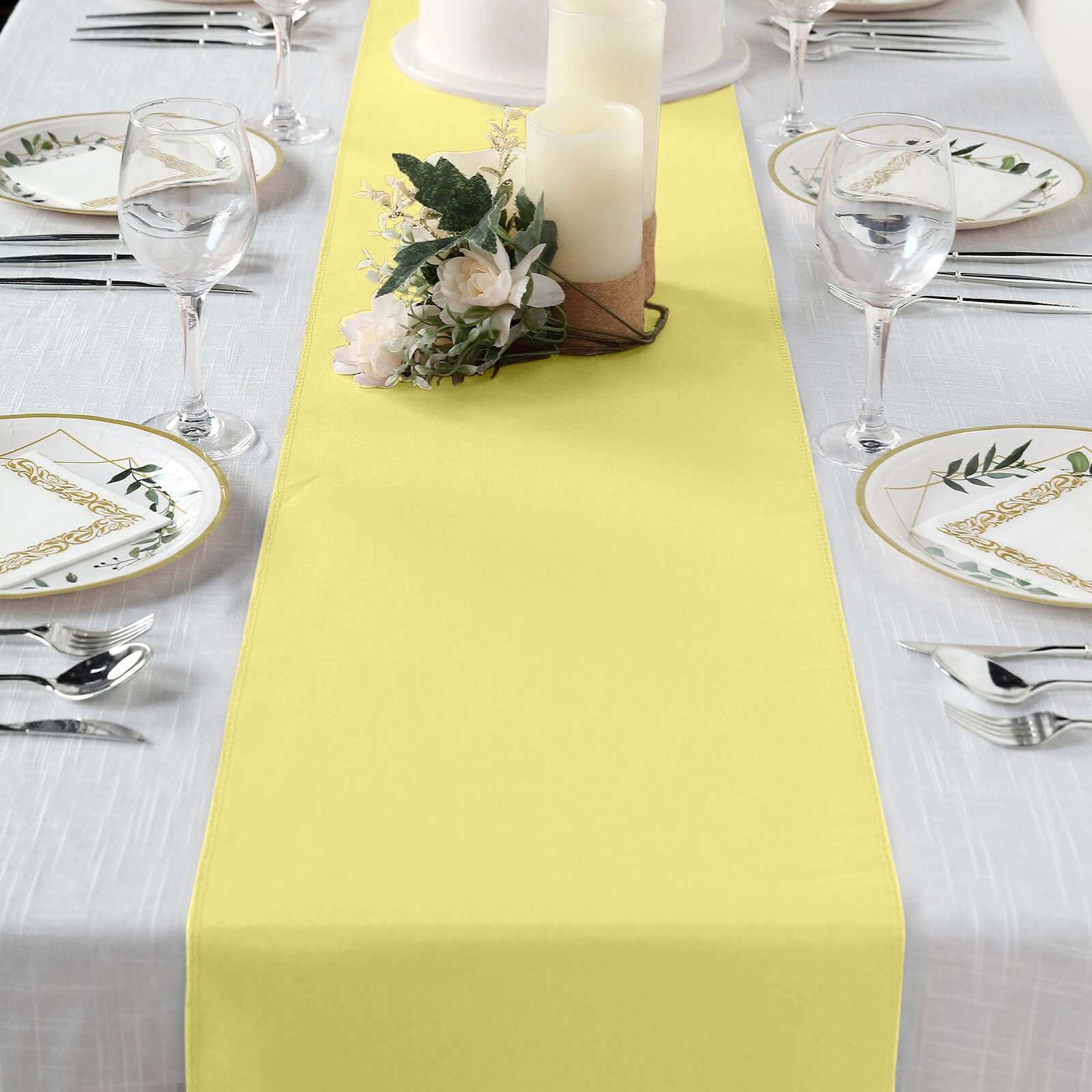 Polyester 12"x108" Table Runner Yellow - Durable & Wrinkle - Resistant Table Decor - Linen Luxes