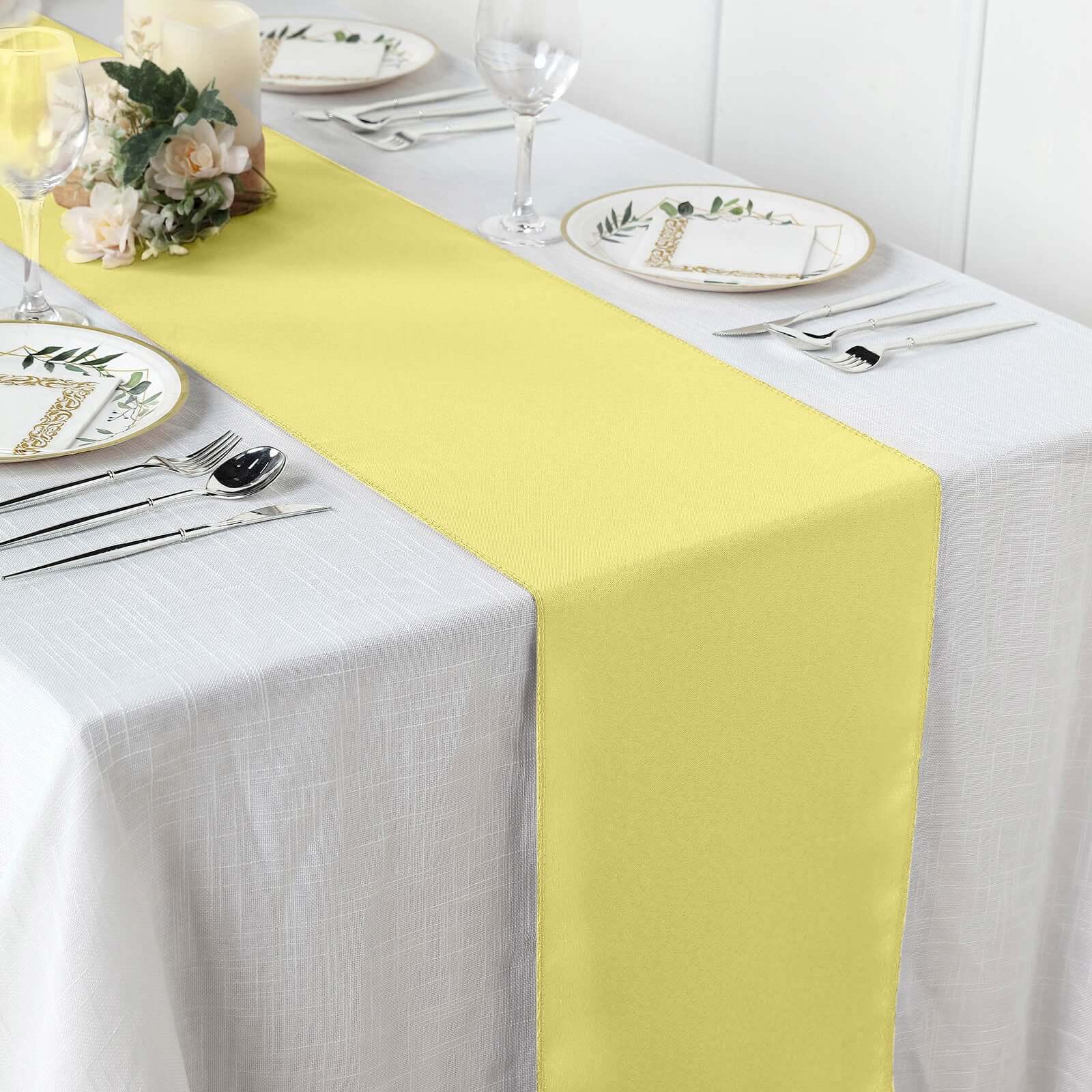 Polyester 12"x108" Table Runner Yellow - Durable & Wrinkle - Resistant Table Decor - Linen Luxes