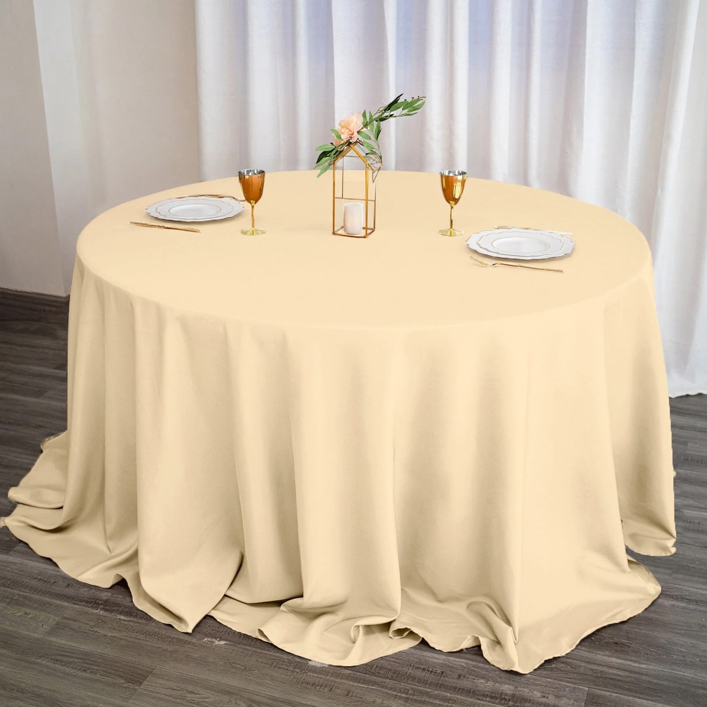 Polyester 132" Round Tablecloth Beige - Seamless Chic Table Cover - Linen Luxes