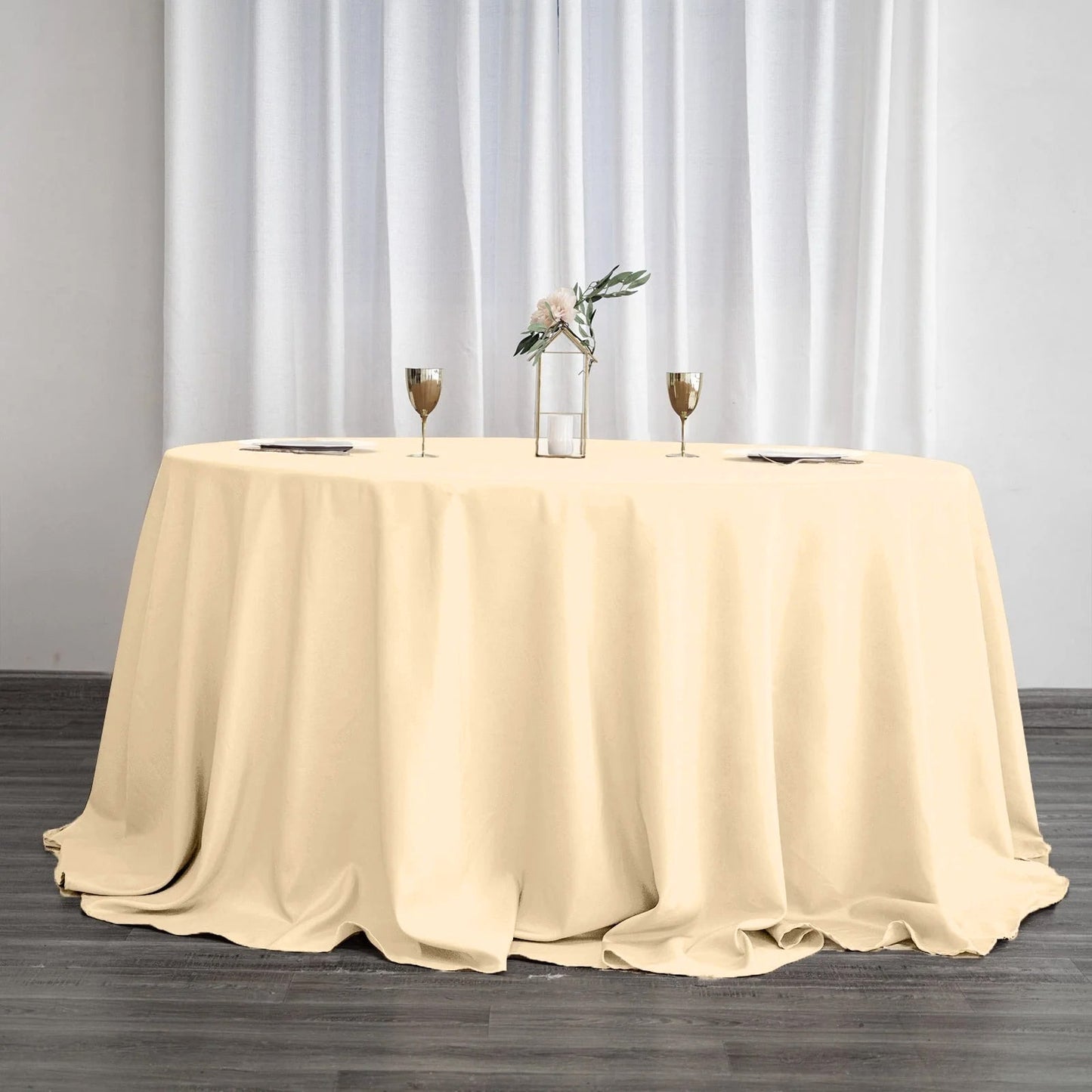 Polyester 132" Round Tablecloth Beige - Seamless Chic Table Cover - Linen Luxes