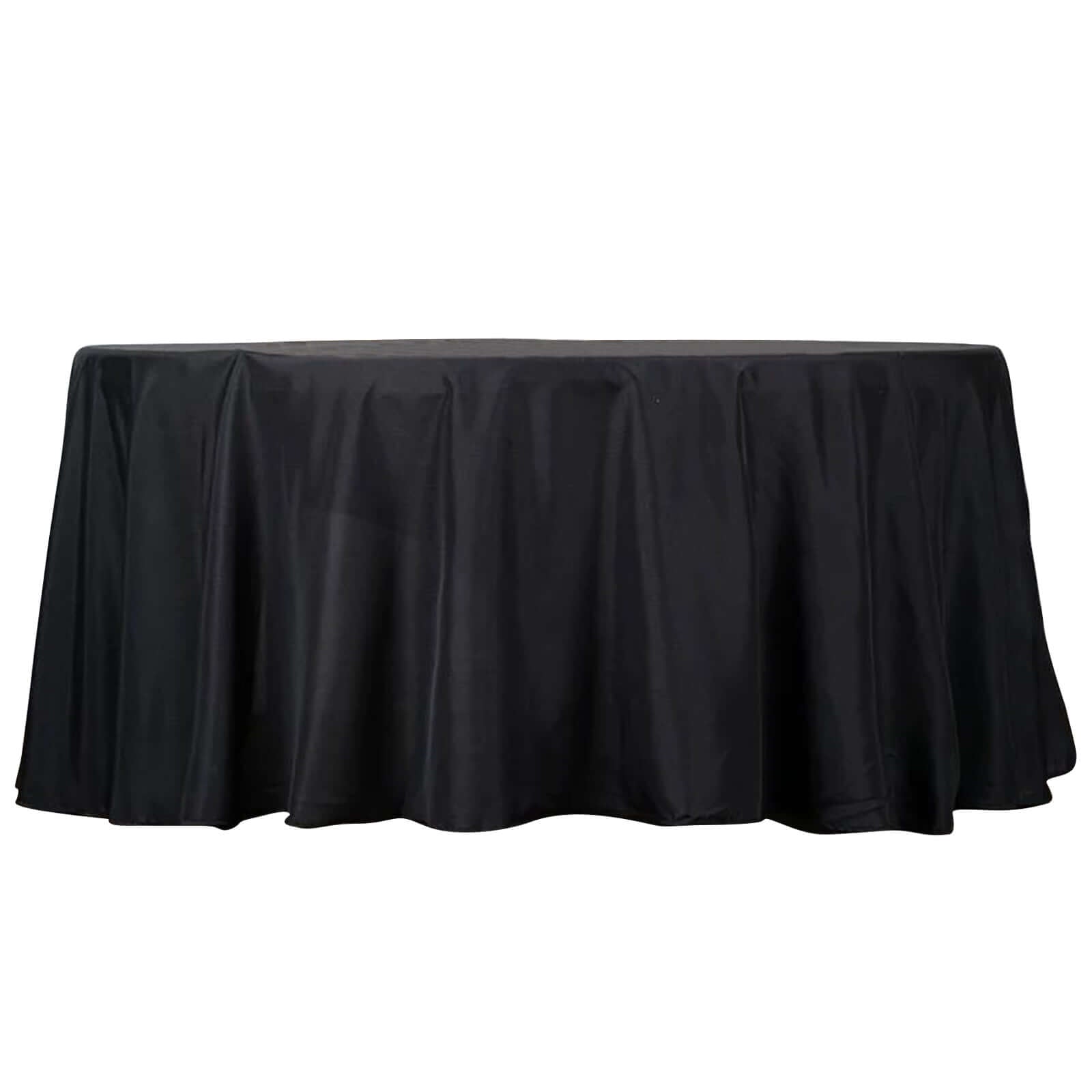 Polyester 132" Round Tablecloth Black - Seamless Chic Design for Grand Celebrations - Linen Luxes